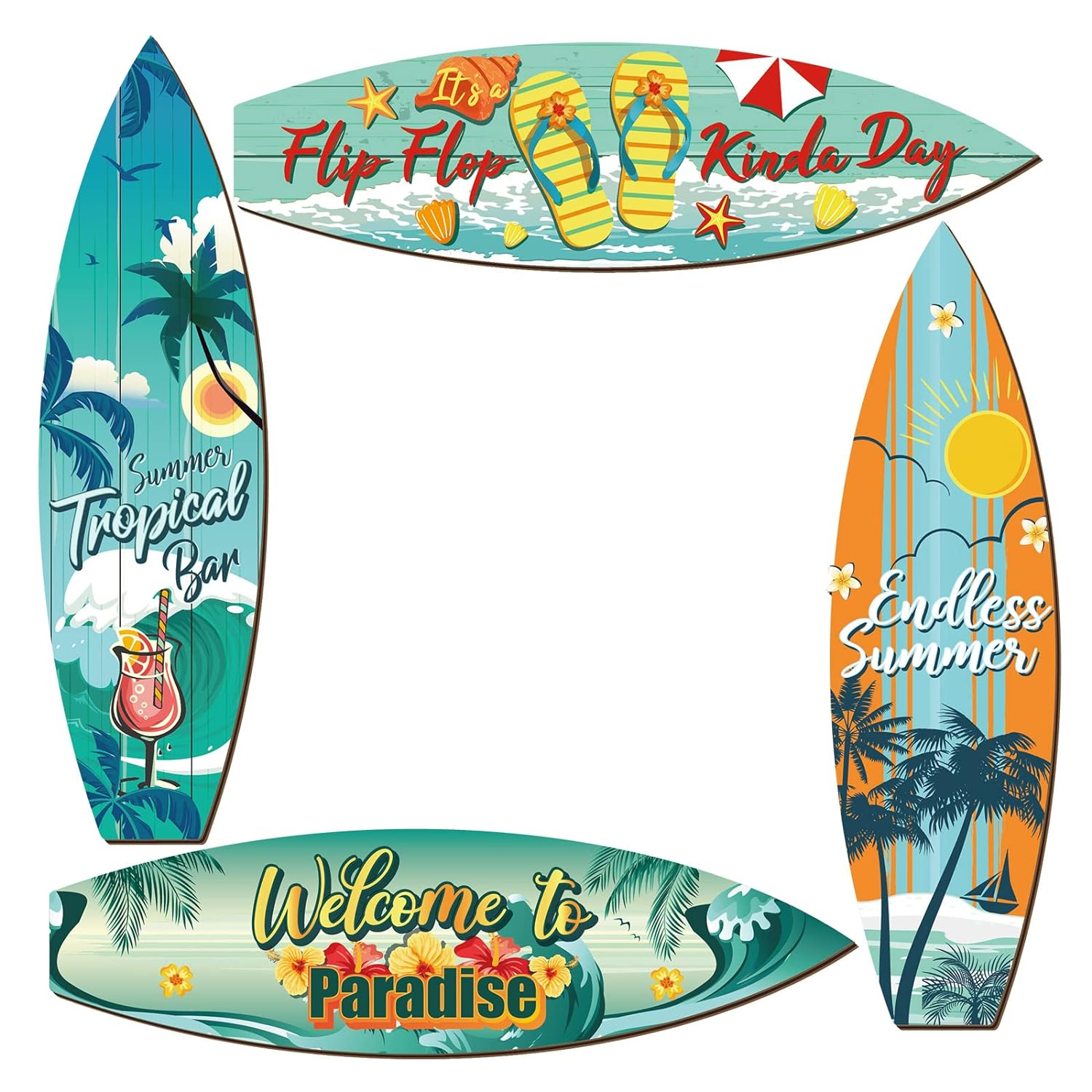 Tatuo 3 Pcs Surfboard Wall Decor Surfboard Hanging Sign Available in Sizes Summer Backdrop for Party Tropical Beach Room Decor Wooden Decoration for Hawaiian Luau(Retro,11.81 X 3.31 X 0.2 Inch)