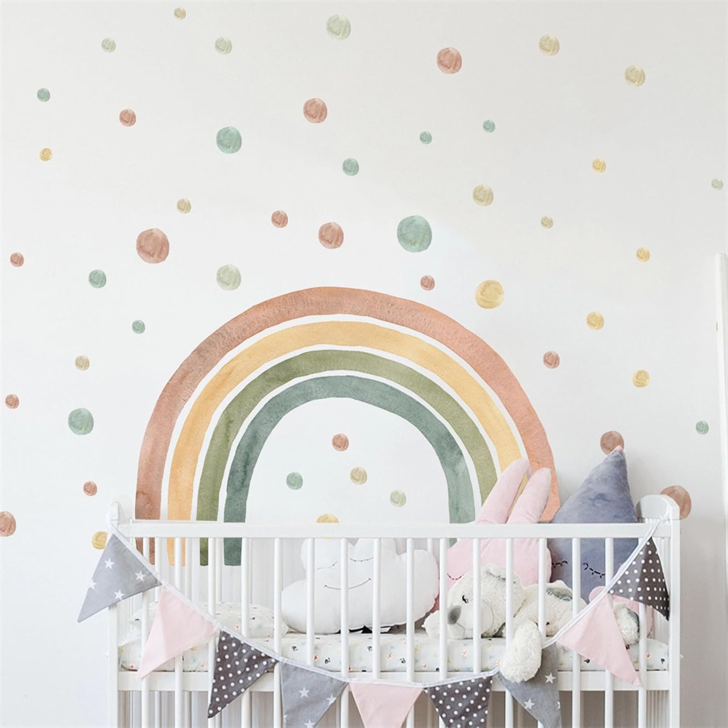59 X 45 Inch Colorful Rainbow Wall Stickers, Sacinora Large Rainbow Polka Dots DIY Wall Decals Removable Vinyl Peel and Stick for Kids Baby Nursery Bedroom Playroom Preschool Toddler Room Art Decor