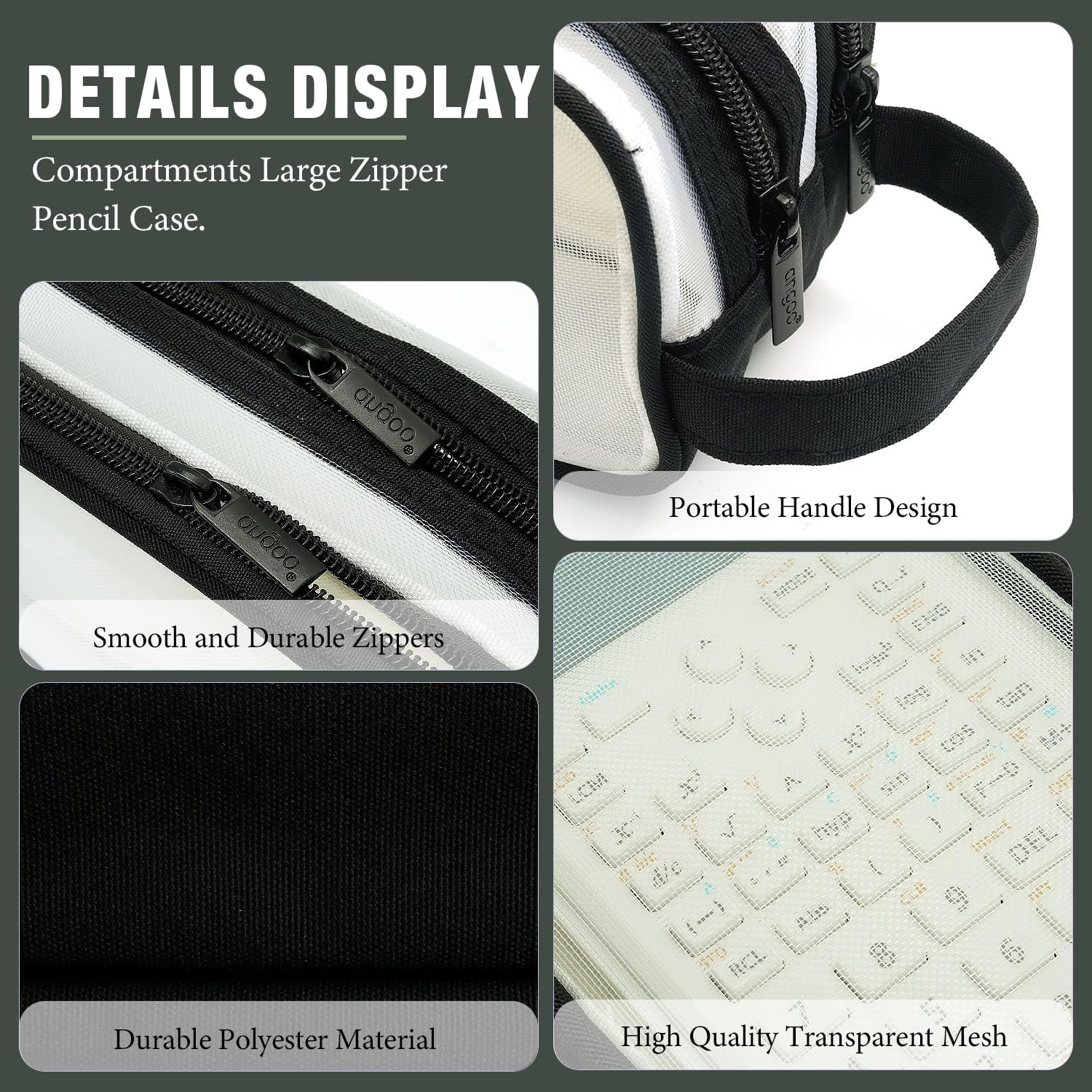 Large Grid Mesh Pencil Case 2 Compartments, Clear Pen Pencil Pouch with Zipper, Multifunction Transparent Stationery Bag for Student College Office Teen Boys Girls Makeup Bag for Adult Travel ( image number 4