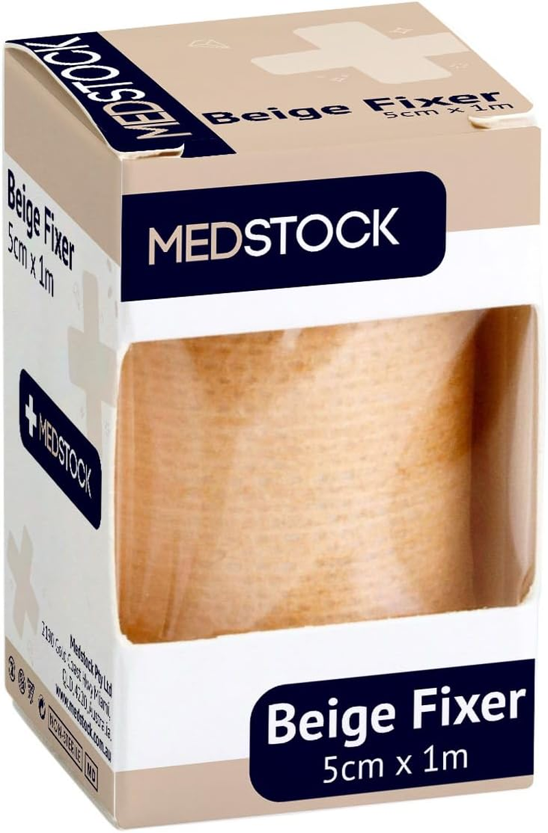 MEDSTOCK Beige Fixer Dressing Roll - 5Cm X 1M | Non-Woven Fabric | Hypoallergenic Adhesive | Secures Primary Dressings & Medical Devices