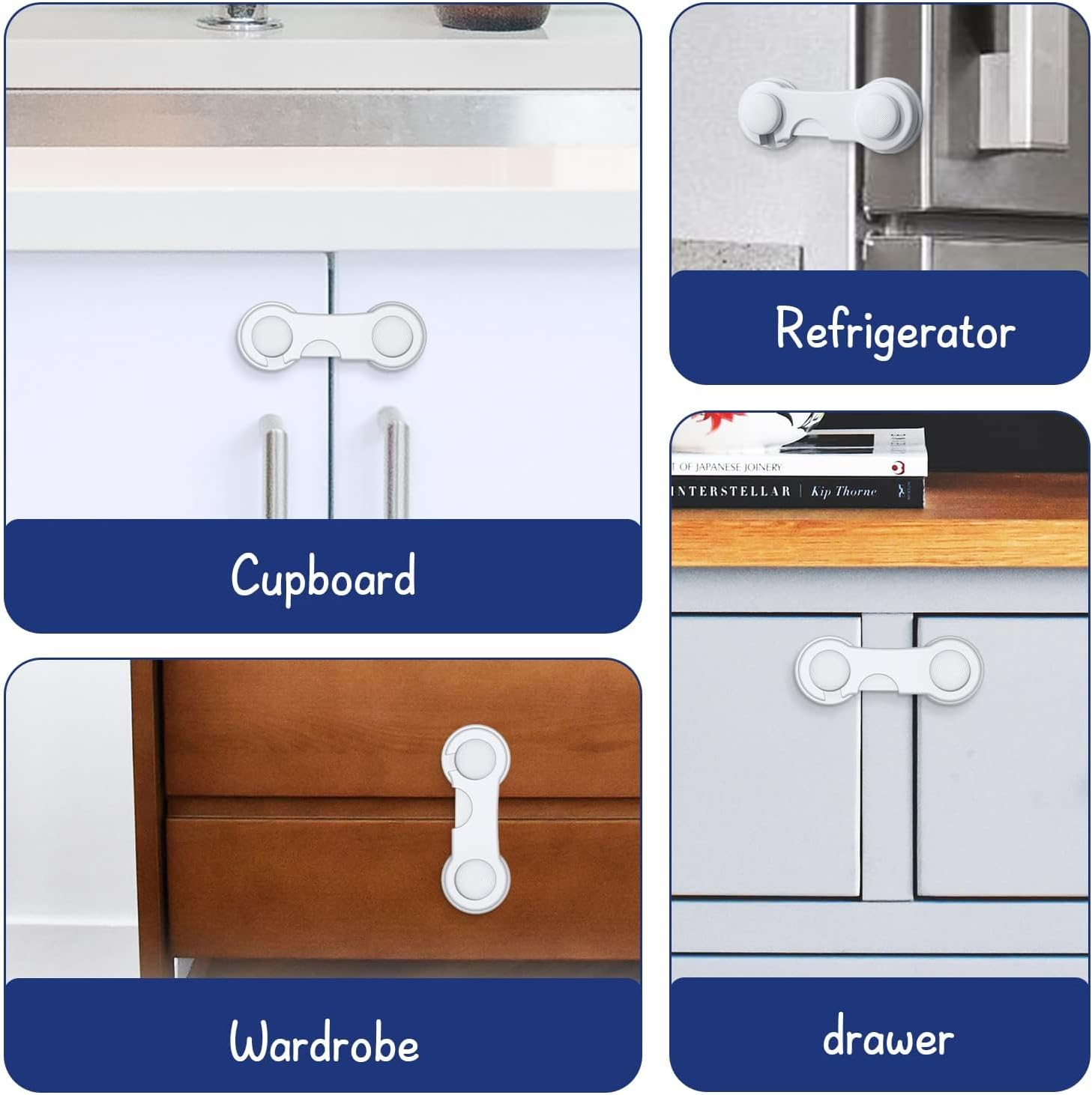 Child Safety Locks, 12 Pieces Child Locks for Cabinets and Drawers, 9.4Cm Child Lock,With 3M Glue, Easy to Install, No Drilling, Suitable for Cabinets, Drawers, Appliances