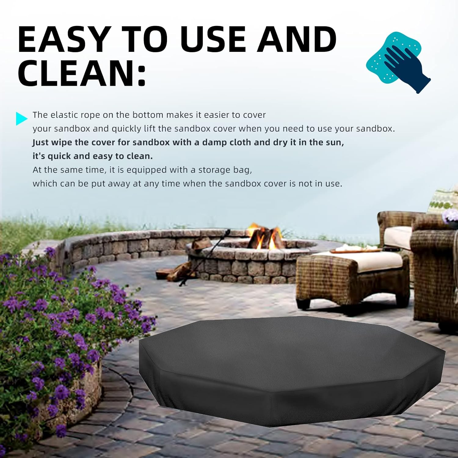 Octagon Sandbox Cover, Outdoor Garden Outdoor Octagon Sand Box Cover, 420D Oxford Cloth Waterproof, Windproof and Dustproof, Suitable for Children'S Sandbox Protection (Black,84" X 78" X 9") image number 3