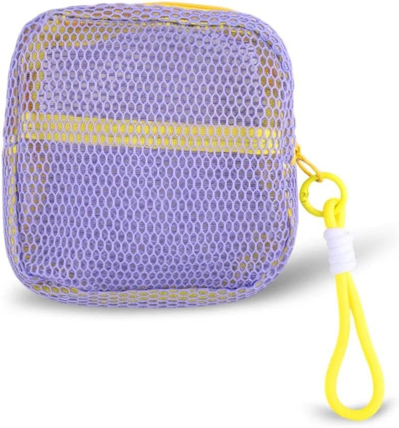 Portable Cosmetic Organizer Storage Mesh Makeup Bags Portable Coins Credit Cards Case Travel Lipstick Skincare Pouch Daily Small Objects Jewelry Pouches with Strap, Hot Pink