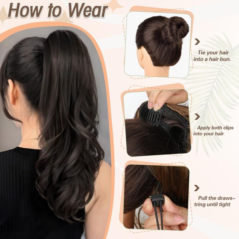 Ponytail Extensions Natural Black Drawstring Ponytails Hair Extensions 20Inch Wavy High Layered Pony Tail Hair Pieces for Women Soft Hair Ponytail Extension image number 3