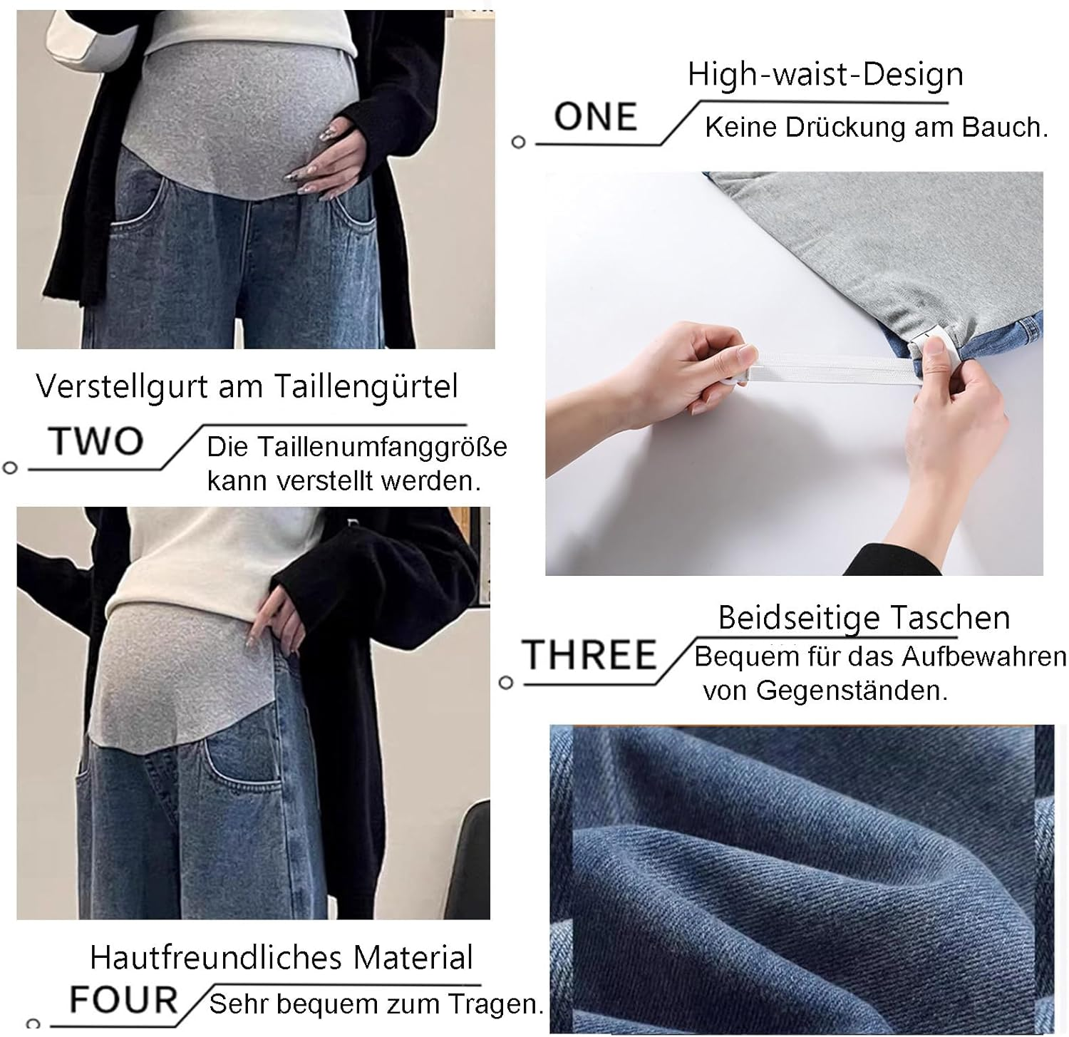 Pregnant Women'S Jeans Wide Leg Design, Adjustable Waist Belt & Double-Sided Pockets, Stylish & Elegant, Practical for Everyday Use and Work image number 4