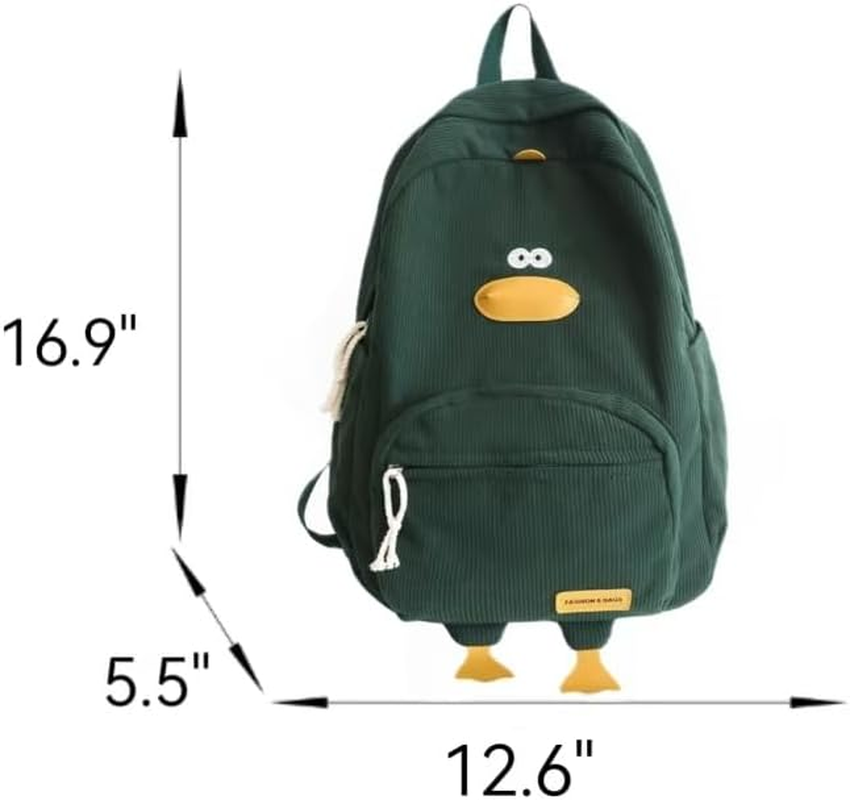 MININAI Novelty Duck Backpack Funny Animal Cartoon Corduroy Backpack Kawaii Aesthetic Laptop Backpack Preppy Stuff image number 2