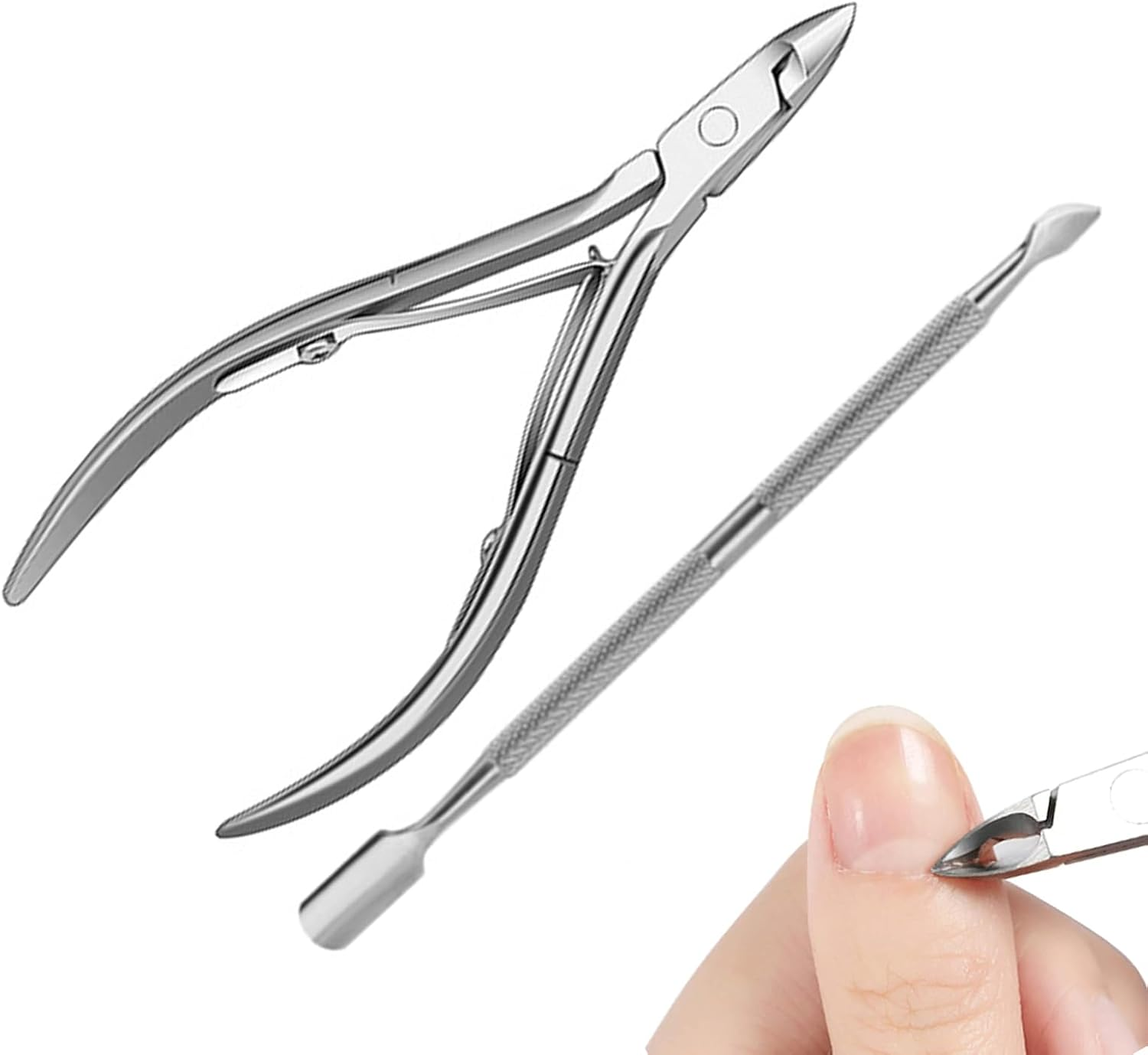 Grovigor Modern Stainless Steel Cuticle Trimmer Set, Cuticle Remover with Cuticle Pusher, Cuticle Nipper, Professional Manicure Pedicure Tools for Fingernails and Toenails image number 1