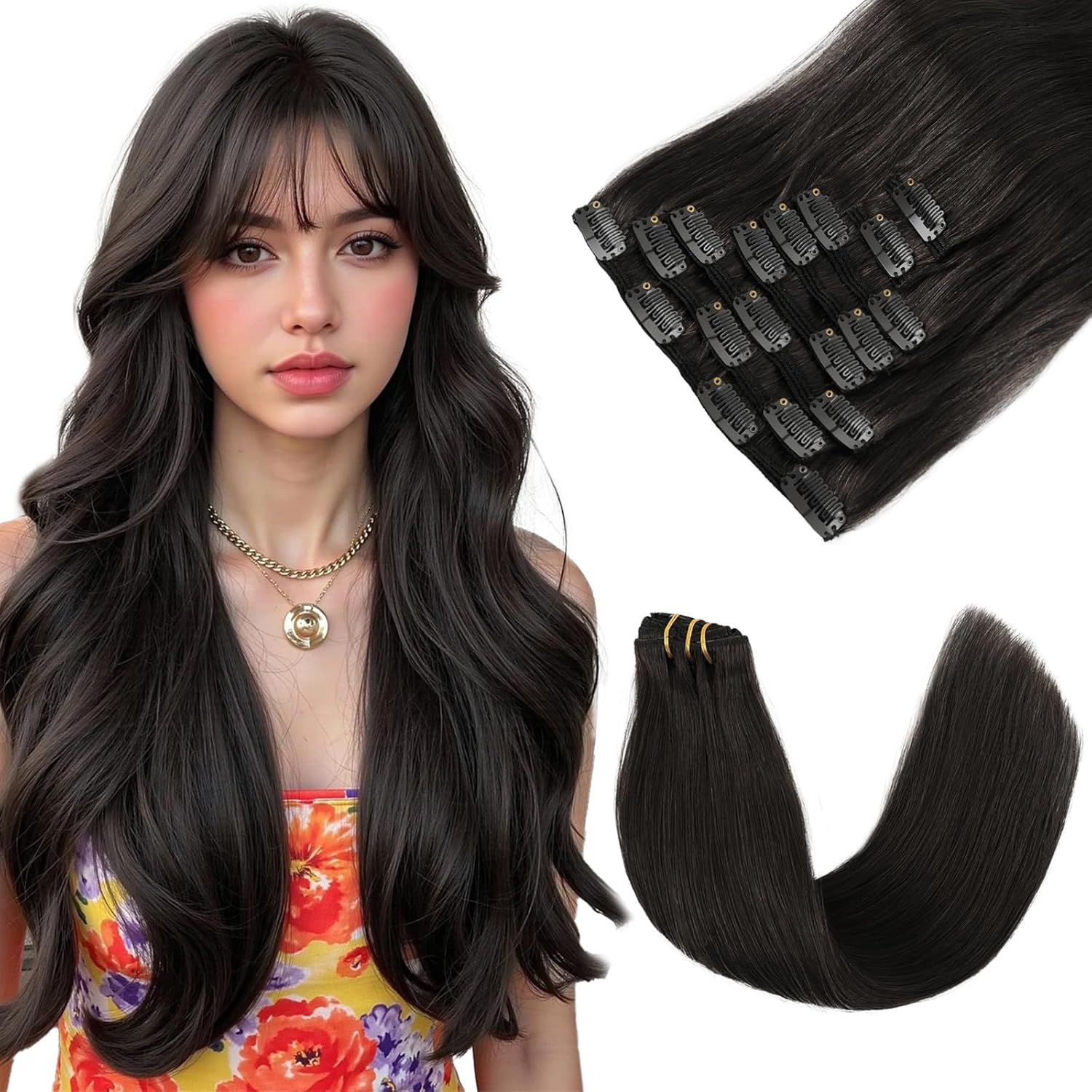 Sixstarhair Clip in Hair Extensions Real Human Hair Blonde Highlights Clip in Extensions Dark Blonde Mix Light Blonde Hair Extensions Human Hair 16 Inch 120G 8 Pcs