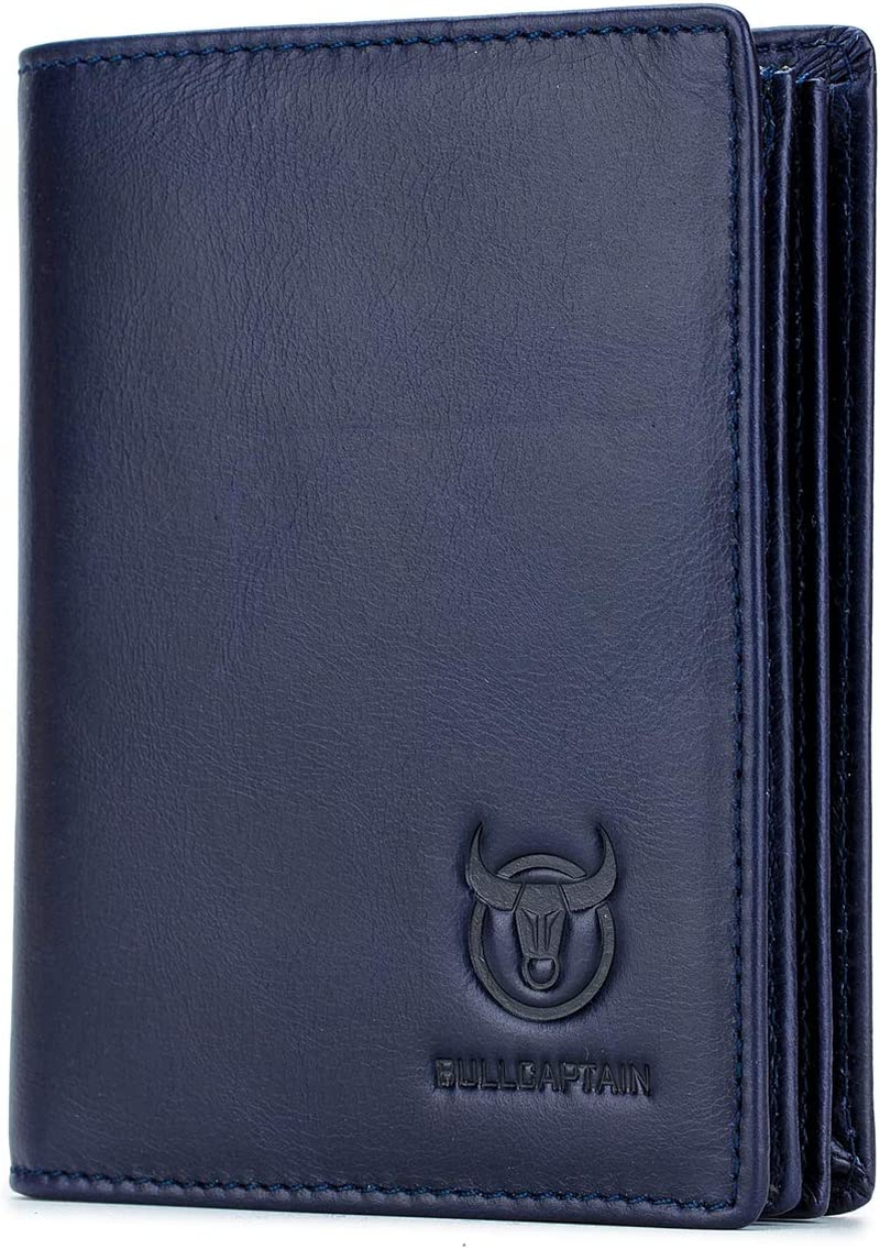 BULLCAPTAIN Large Capacity Genuine Leather Bifold Wallet/Credit Card Holder for Men with 15 Card Slots QB-027, Black, Small, Modern