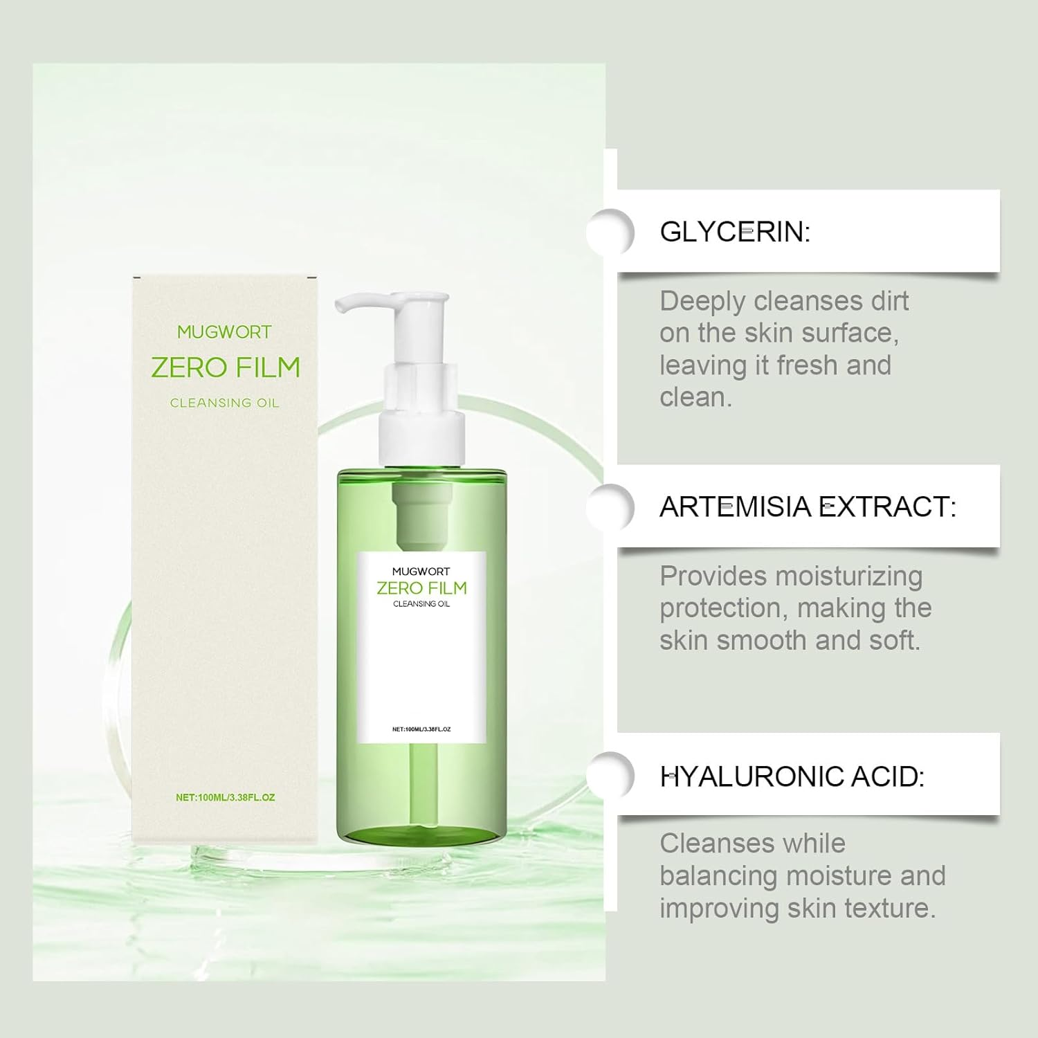 Mugwort Zero Film Cleansing Oil, Purifying Oil Cleaner, Natural Facial Oils Cleanser, Deep Cleansing Oils for Face, Moisturizing Oi/L Cleanser, Daily Makeup Blackhead Removal No Pore Clogging (1Pcs) - 3Pcs image number 2