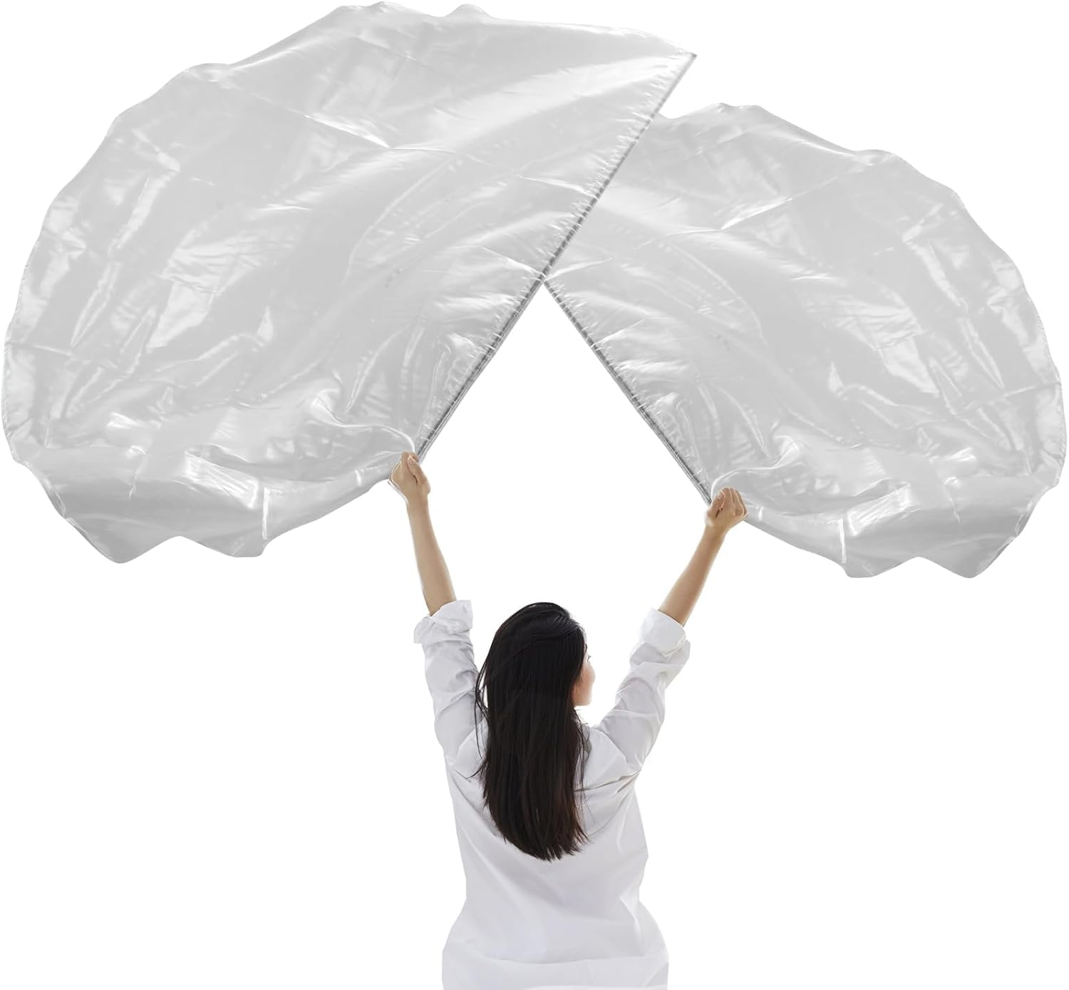 2Pcs Semicircle Worship Flag, 55.12X36.22 Inch Praise Dance Flags with Scalable Rods Shiny Worship Banner Metallic Sheen Angel Wings for Dance Church Performance (Silver) image number 6