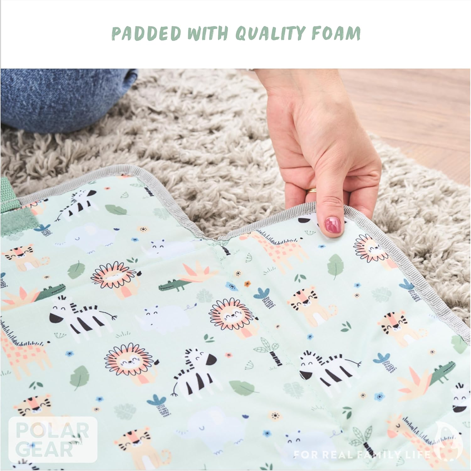 Polar Gear Baby Changing Mat &ndash; Wipe-Clean Changing Mat for Newborns &ndash; Travel Changing Mat with Pocket &ndash; Padded, Foldable Changing Matt Baby &ndash; Safari