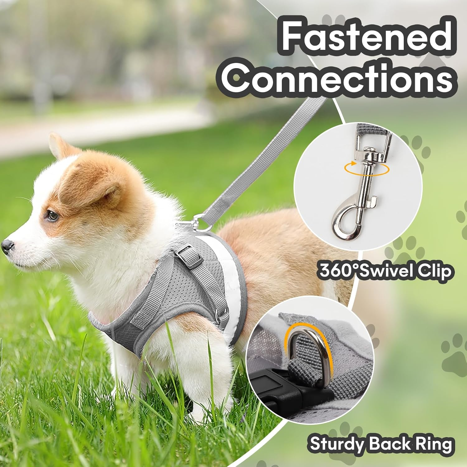 Adjustable Cat Harness, Escape Proof, Adjustable Cat Harness with Lead, Soft Inner Lining and Breathable Mesh, Reflective Harness Set for Outdoor Training, Walking, XS (Grey)