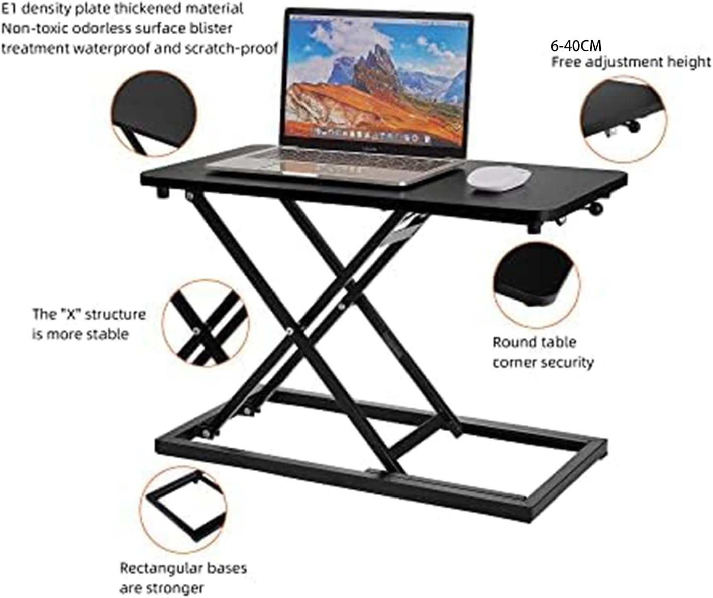 Cozioz Adjustable Height Standing Desk Converter, Matte Black Finish, Transform Your Desk into a Standing Workstation for Laptop and Single Monitor, Ideal for Office Use image number 1