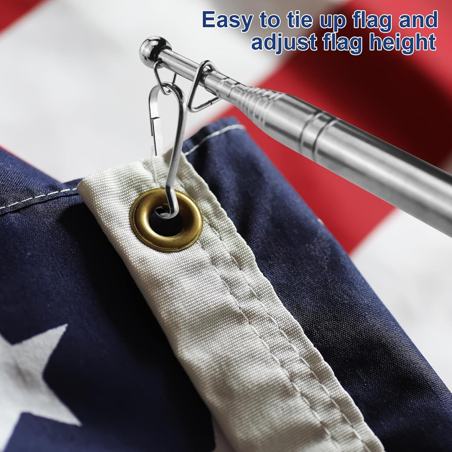 6.5Ft (200Cm) Telescopic Handheld Flagpole, 2 Pcs Retractable Banner Pole Portable Tour Guide Flag Pole Pointer Stainless Steel Teaching Pointer Stick for Tour Guide Teaching (Blue & Red)