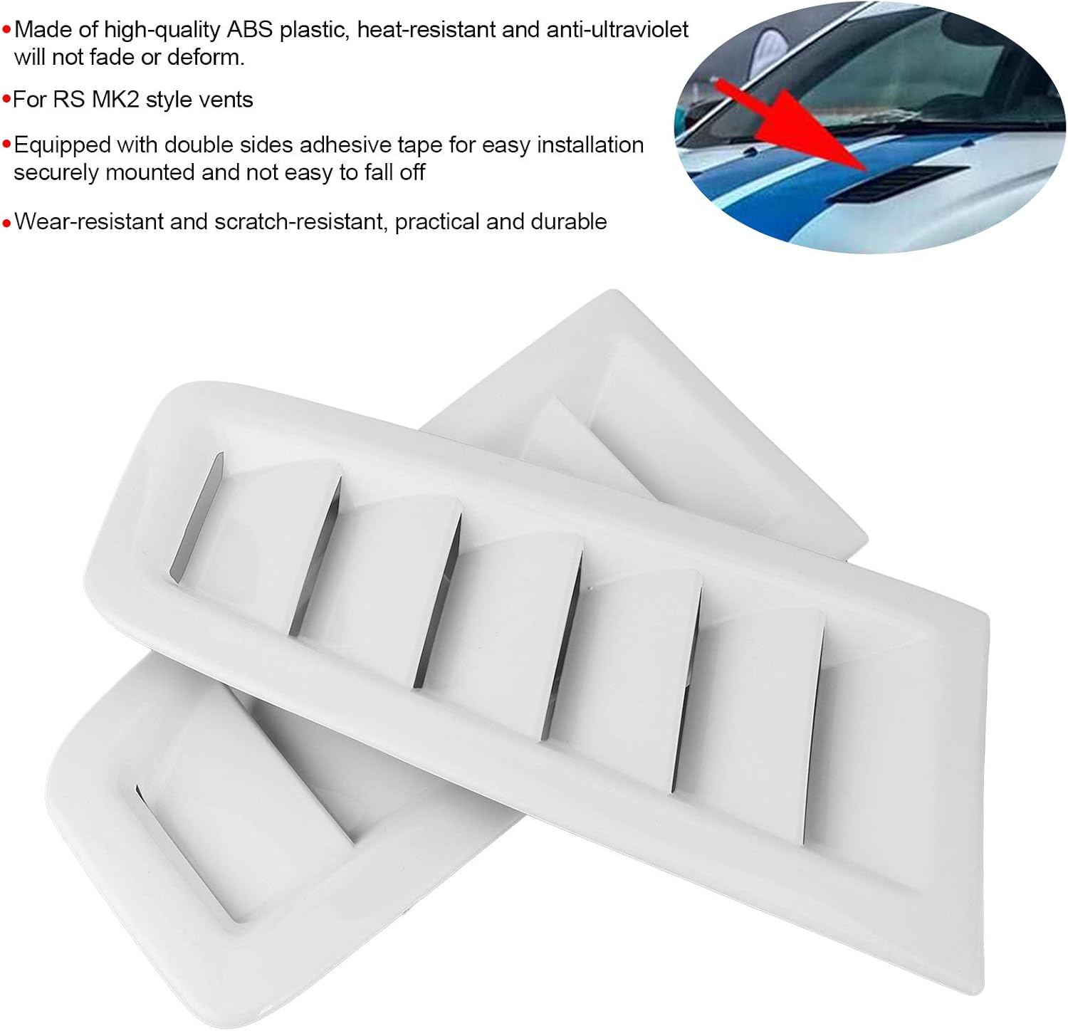 Carbon Fiber Hood, Bonnet Vents Front Bonnet Vent Universal Hood Vent Car, Bonnet Vent for RS Style Car Front Vent(Bright White) image number 3