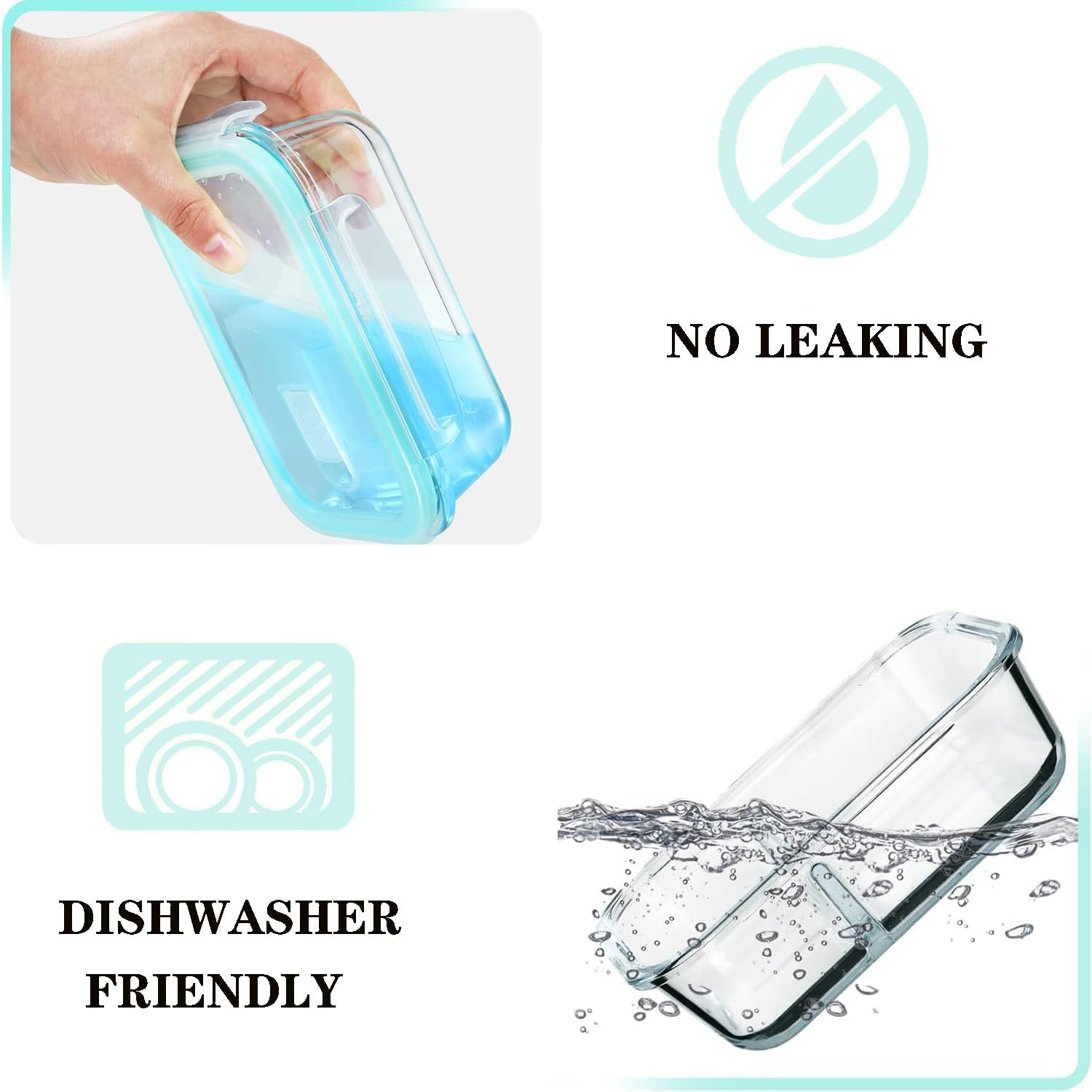 Glass Food Storage Containers, 8 Pack Airtight Glass Containers with Plastic Lids (1040Ml/35Oz), Lunch Box for Kitchen Storage & Organisation(1 Compartments*3, 2 Compartments*3, 3 Compartments*2) image number 5