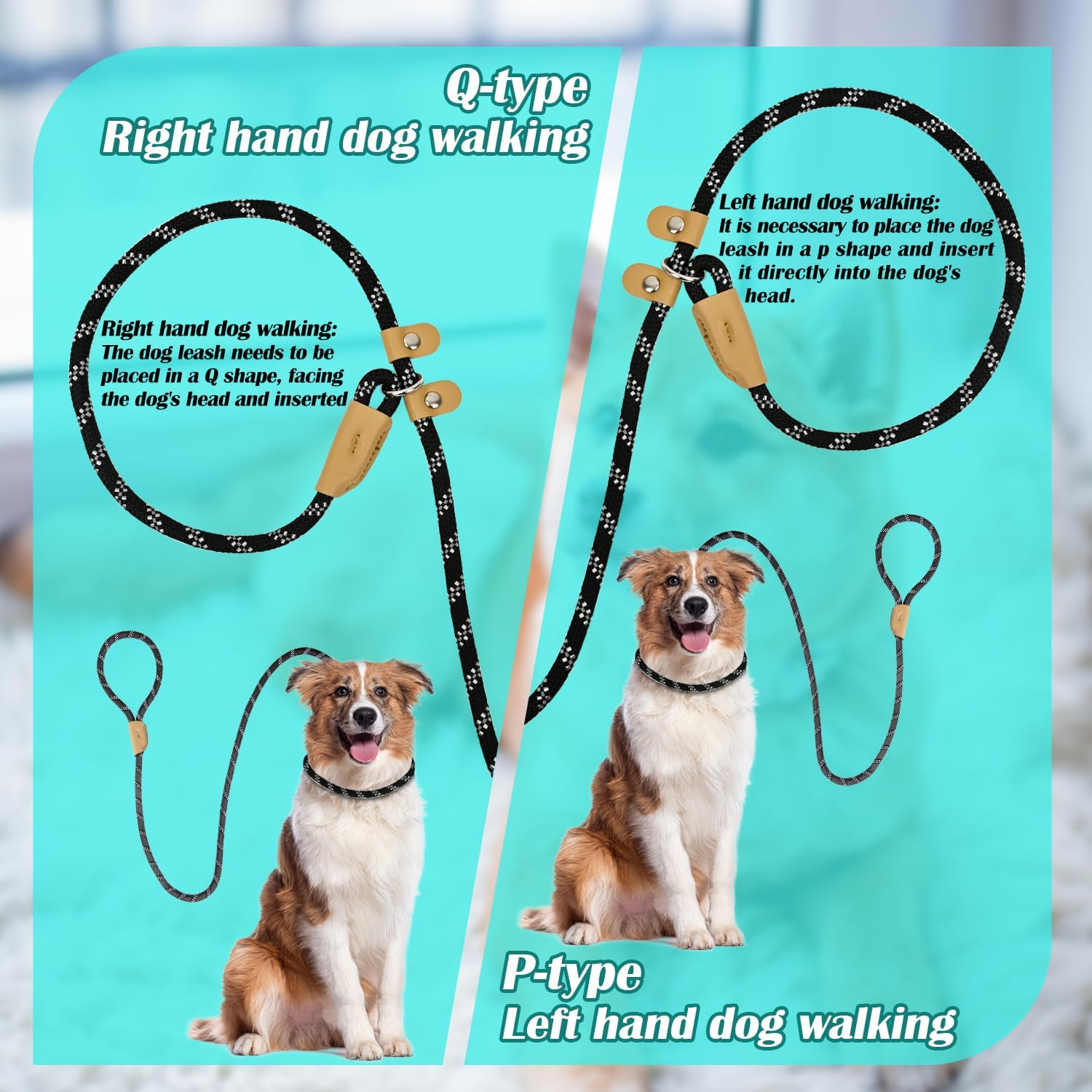 Slip Lead for Dogs - 1.5M X 0.8Cm Nylon Leash with Slip Collar, Long Training Rope for Medium Dogs, Heavy Duty Everyday & Training Lead (Black) image number 3