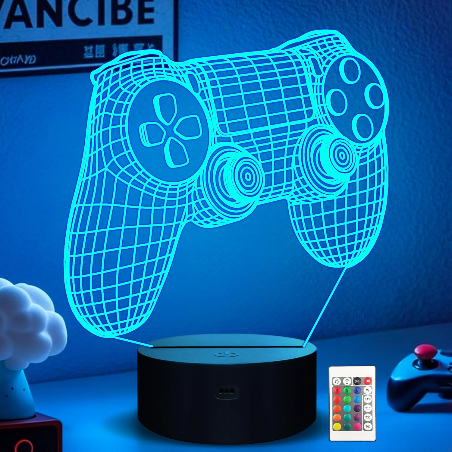 Ammonite Gamepad Night Light, 3D Illusion Game Control Lamp 16 Colors Changing with Remote, Game Room Decor as Xmas Holiday Birthday Gifts for Boys Girls image number 5