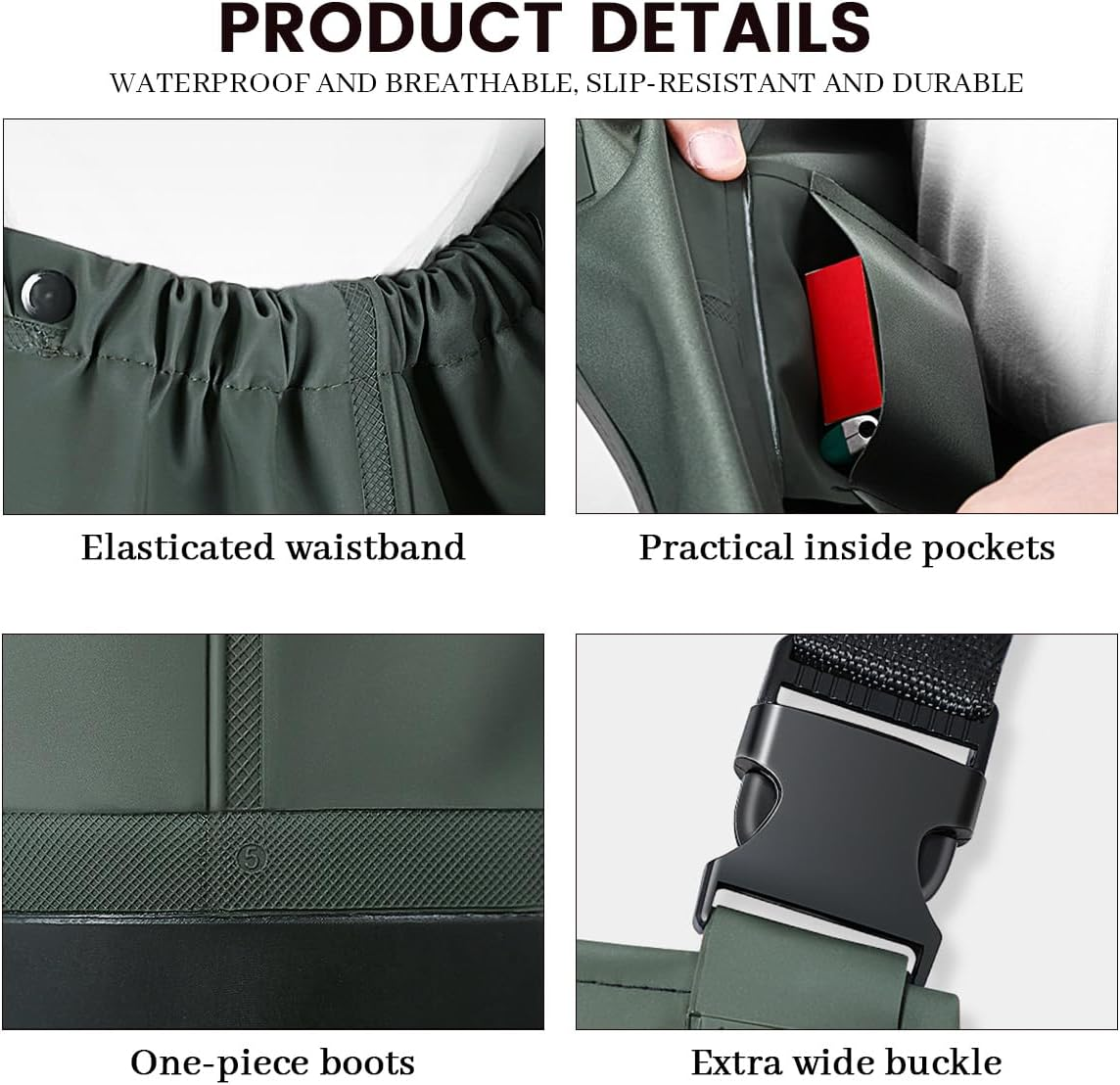 PVC Fishing Chest Waders for Men, Waterproof Bootfoot Waders with Boot Hanger, Green, 42 image number 1