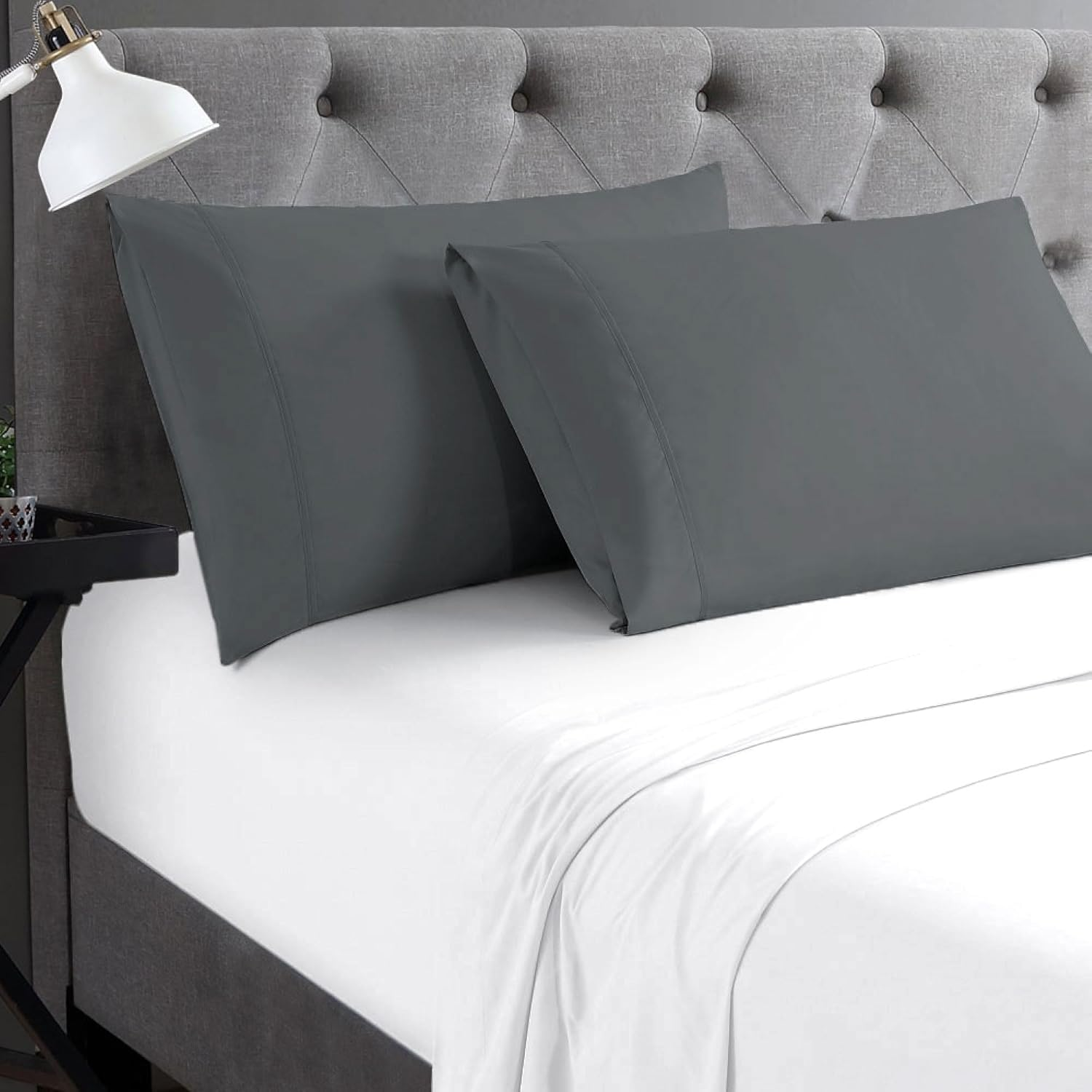 Cathay Home Hospitality 2-Piece Standard Pillowcase Set Hotel Collection - Twin, Twin XL, Full, Queen - Wrinkle & Fade Resistant Double Brushed Ultra Soft Microfiber - Grey, Standard (20" X 30") image number 3