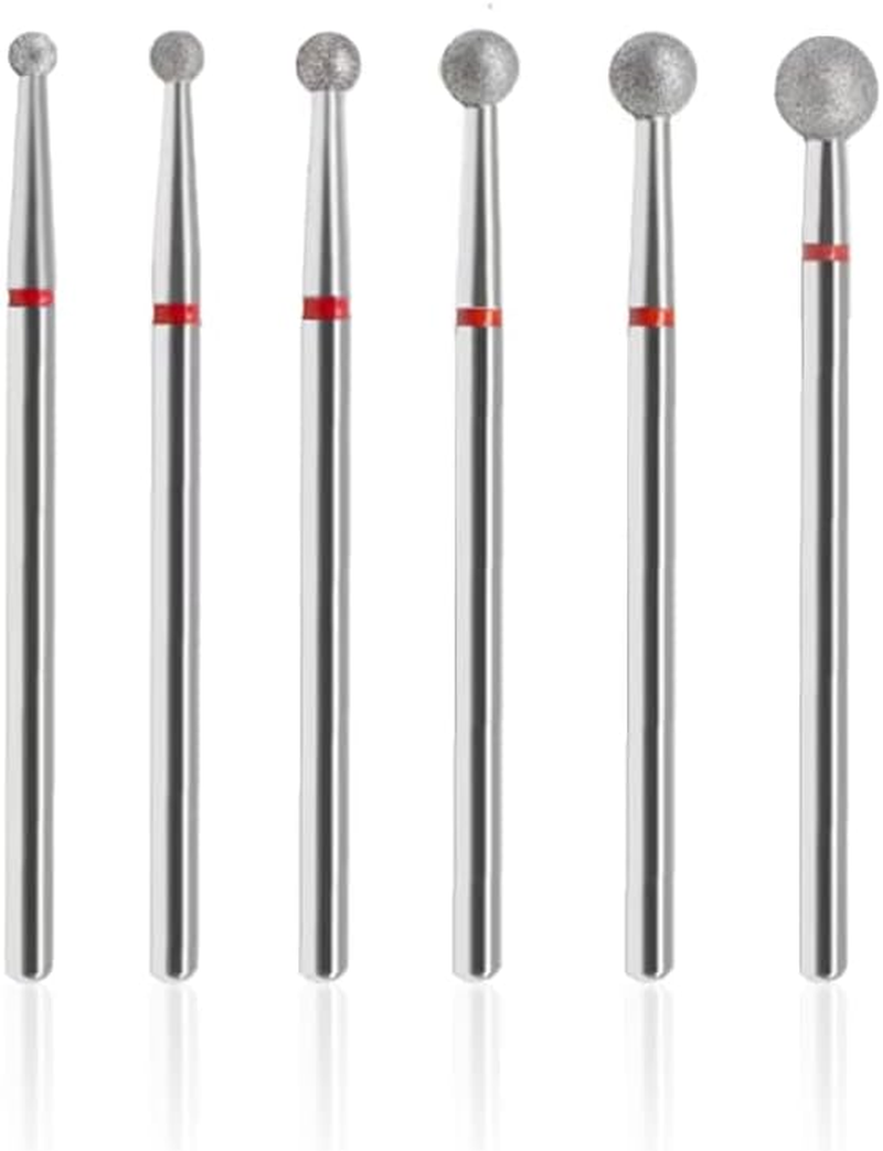 SQULIGT 6Pcs Nail Drill Bits, Ball Head 3/32'' Cuticle Clean Nail Bit for Electric Nail File Machine, Suitable for Acrylic Manicure Pedicure Cuticle Gel Polishing, Nail Salon Supply