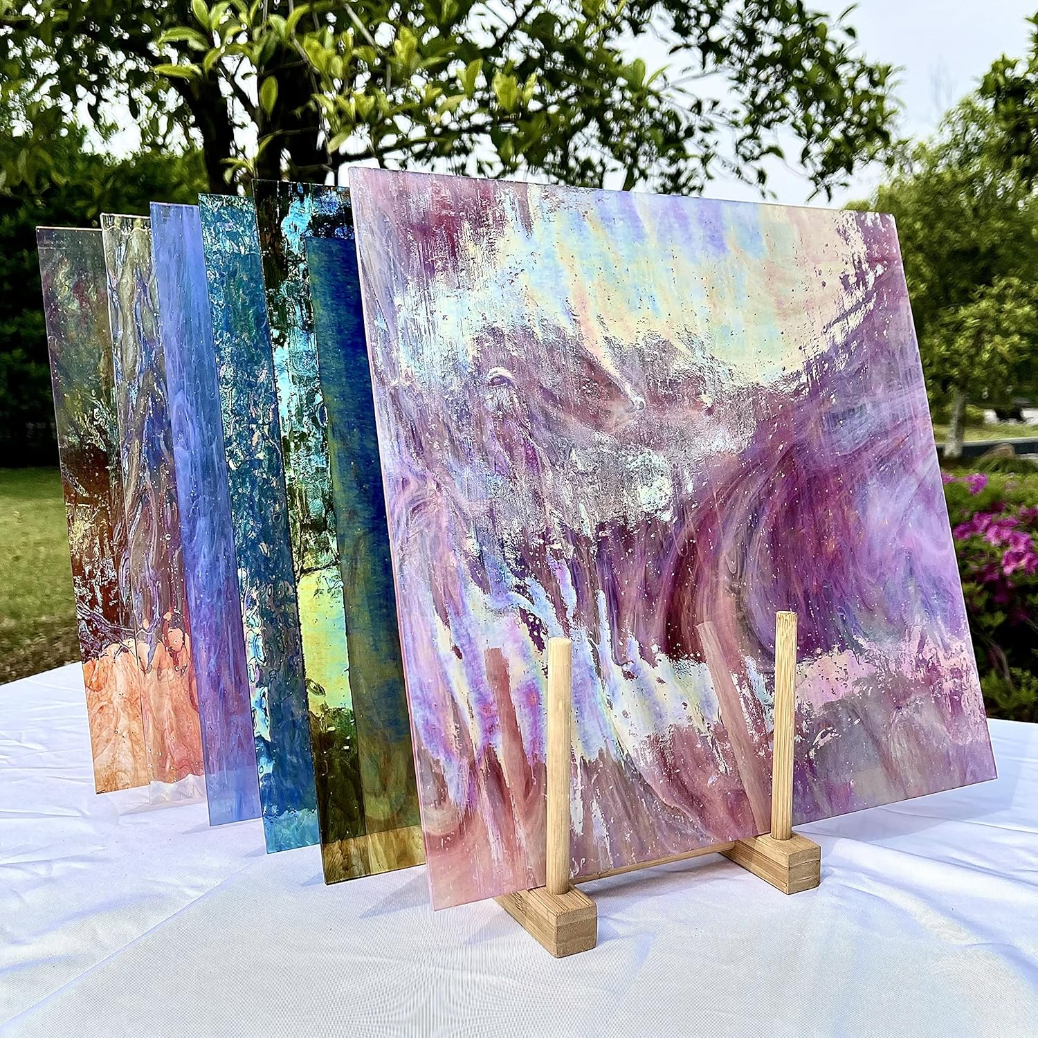 Unicoshape Stained Glass Sheets 12&rdquo; X 12&rdquo;, Mosaic Glass 6-Pack (5.8Sf), Colorful Cathedral Art and Crafts Sheets for DIY Hobbyists and Projects, Assorted Colors, Easy to Cut (Iridescent Transparent)