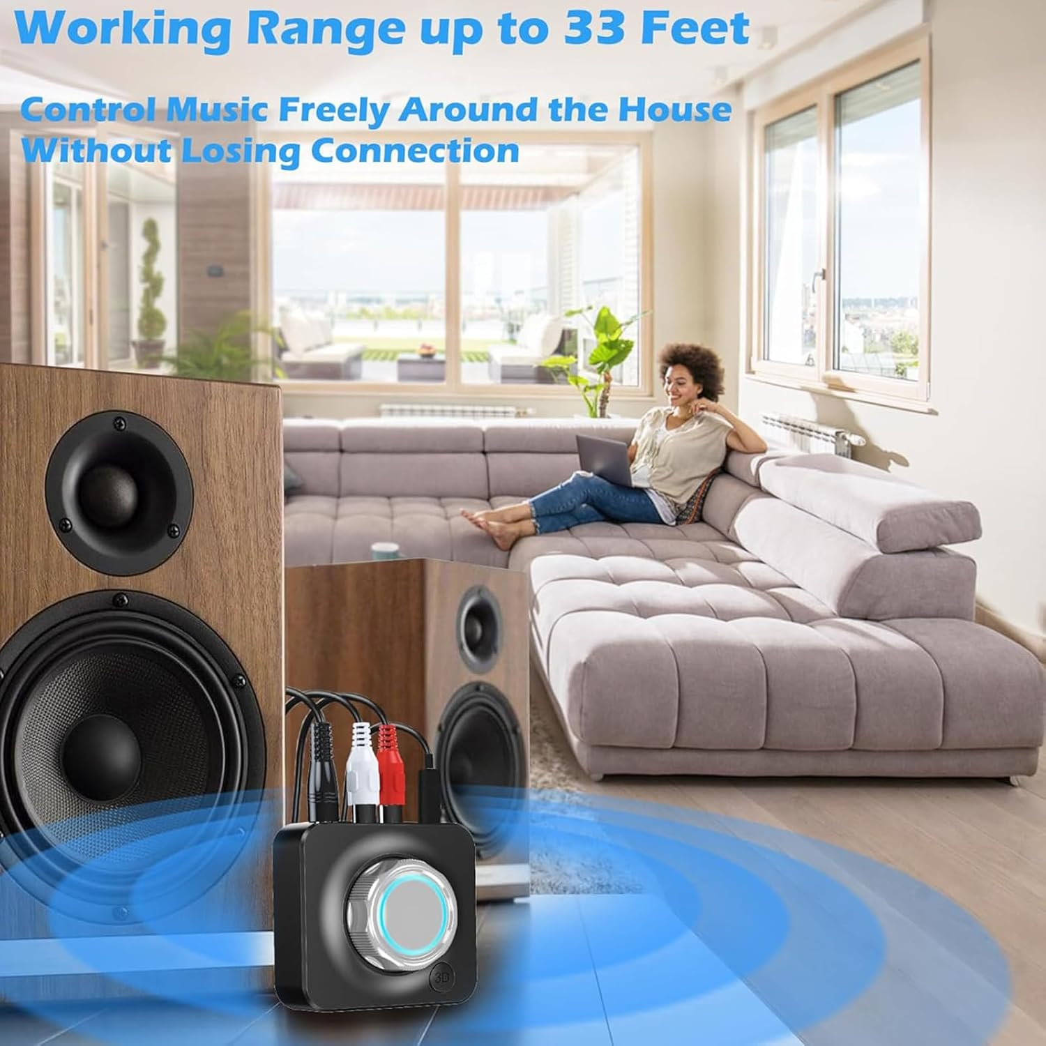 Bluetooth Receiver for Home Stereo, Audio Transmitter Receiver MP3 Player, RCA Hifi Music Adapter with 3D Surround Low Latency, for Old Speakers/Car Stereo, Support TF Card/3.5Mm Auxiliary