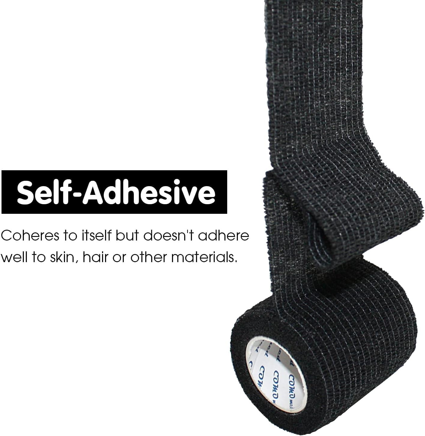12 Rolls 5Cm*4.5M Elastic Bandage Self-Adhesive Wrap Cohesive Bandage Strong Elastic First Aid Tap Professional for Sports,Wrist,Ankle (Black) image number 3