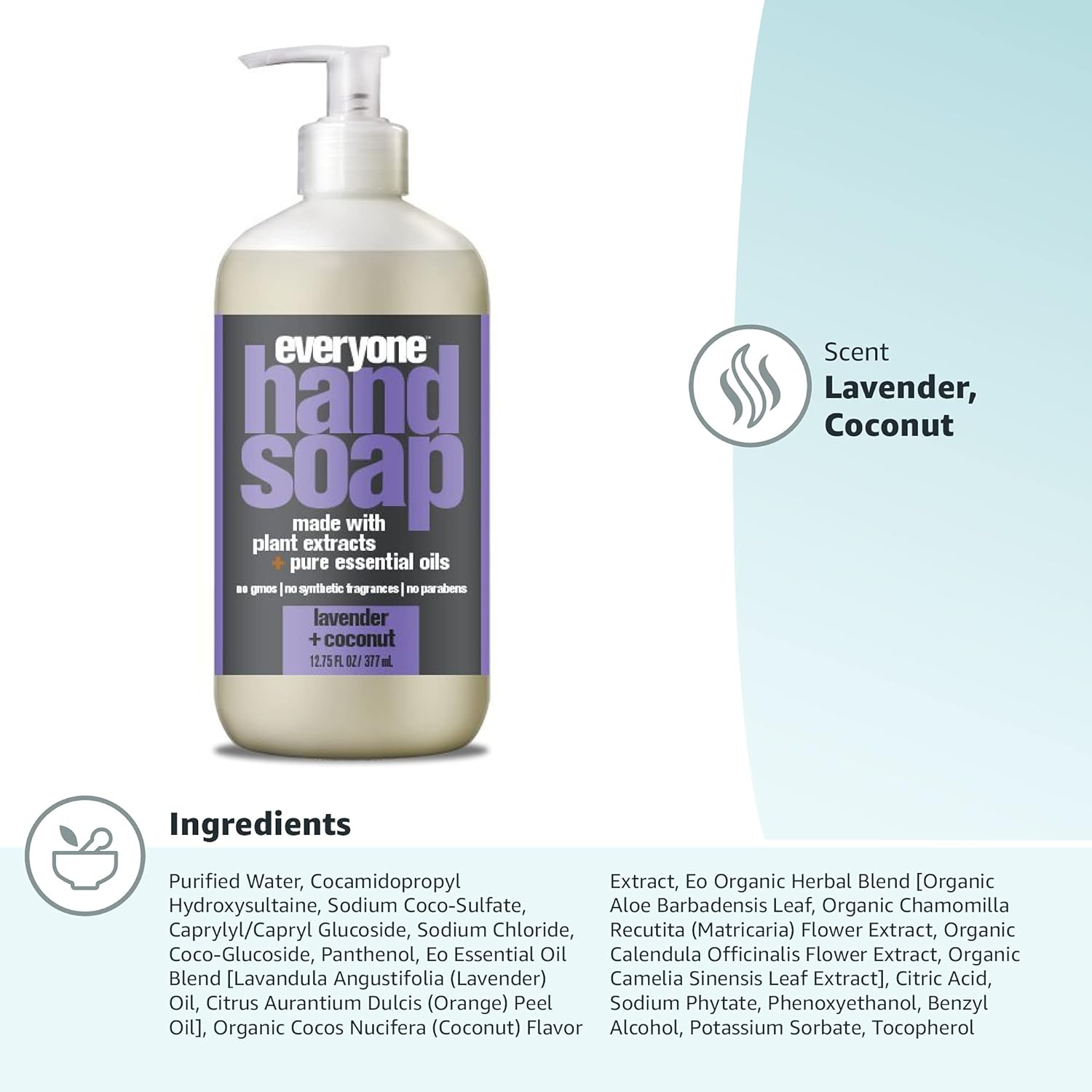 (6) - EO Products 1270156 Everyone Hand Soap Lavender and Coconut 380Ml image number 4