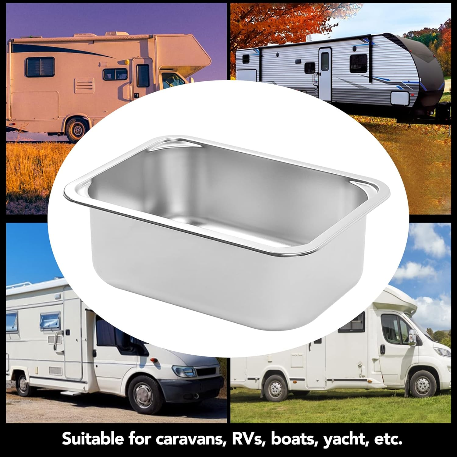 Jiawu Stainless Steel RV Sink, Space Saving Drop in Hand Wash Basin Sink with 40Mm Drain, Large Capacity Single Bowl Sink for Rvs, Campervans, Yachts, Boats, Kitchen, 345X245X136Mm image number 3