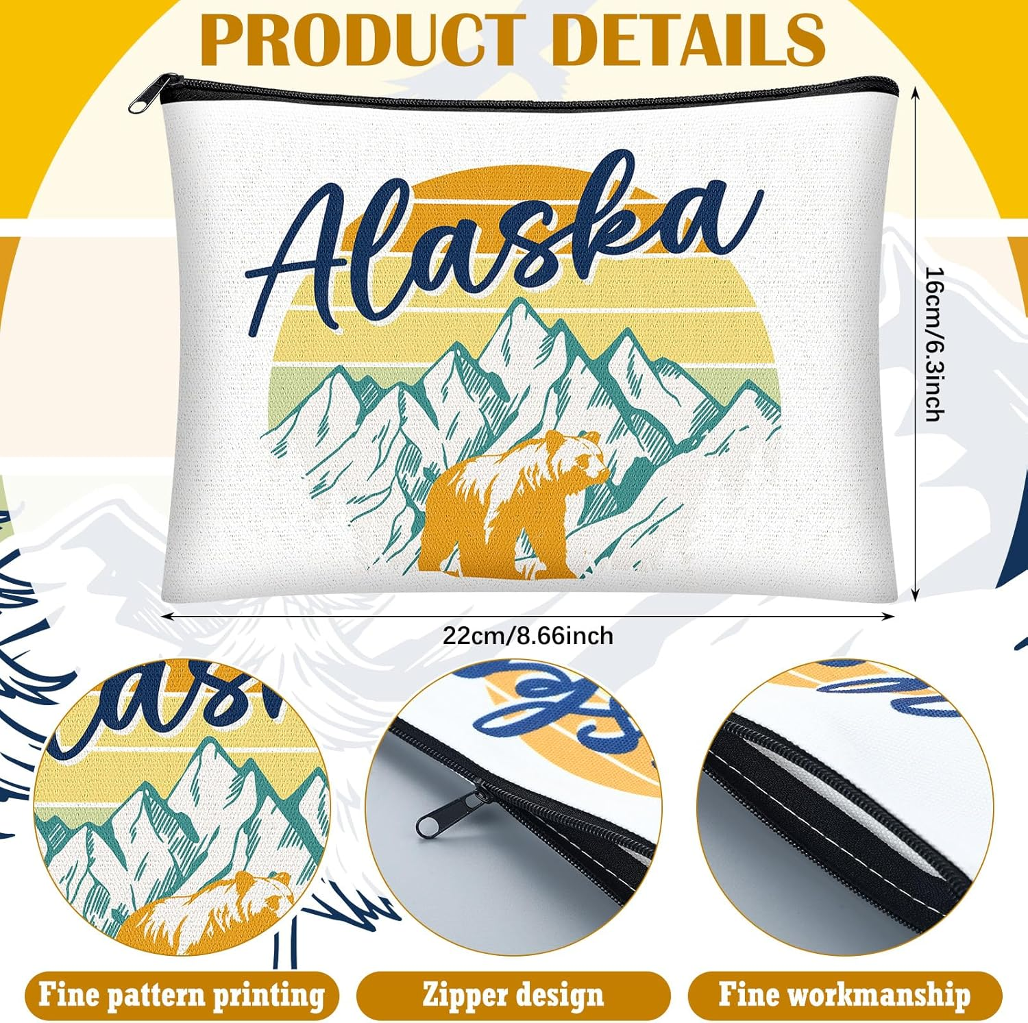 9 Pcs Alaska Cosmetic Bag New York Souvenir Zipper Pouch Los Angeles Souvenir Gifts Italy Paris Broadway Alaska Makeup Purse for Girls Women Traveler Birthday Christmas Party Favors - Camping image number 3