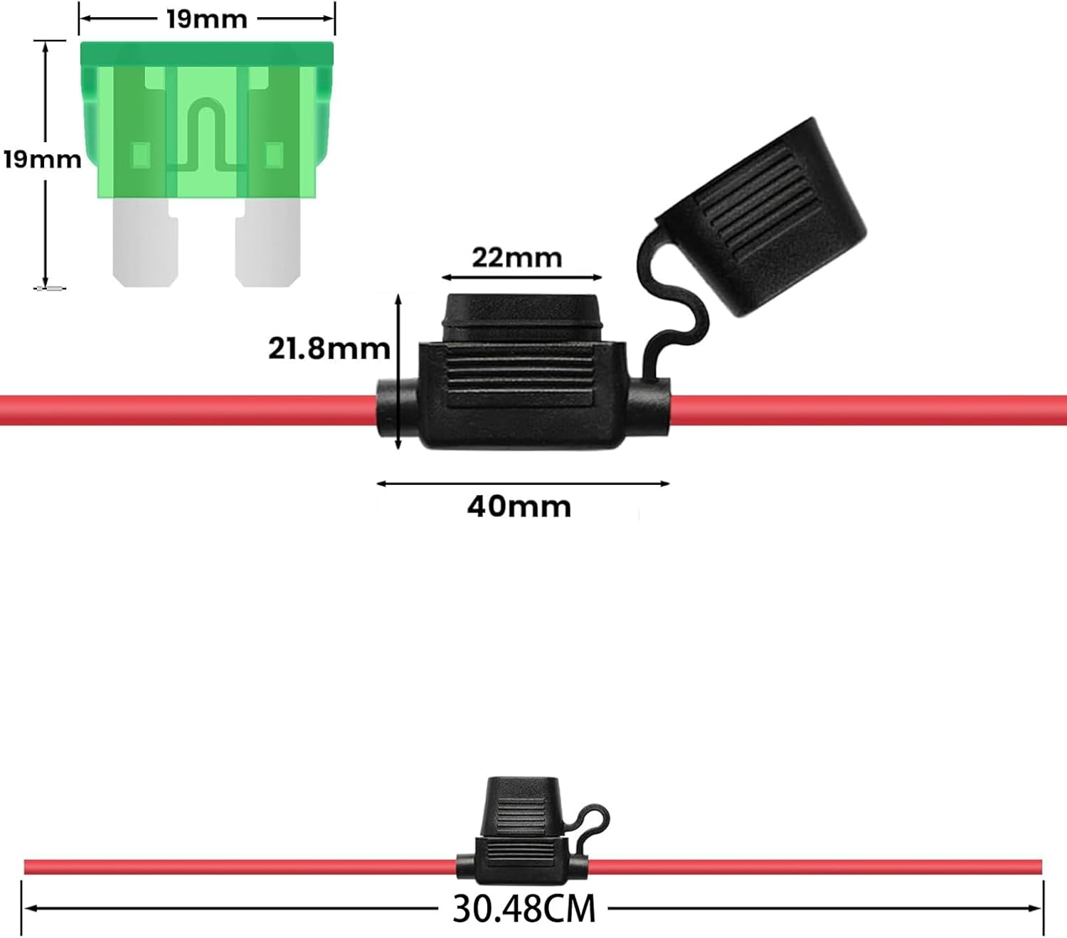 5Pcs 12 AWG Inline Fuse Holder with 30 Amp ATO/ATC Standard Blade Fuse,12 Gauge Automotive Fuse Holder (Black) image number 5