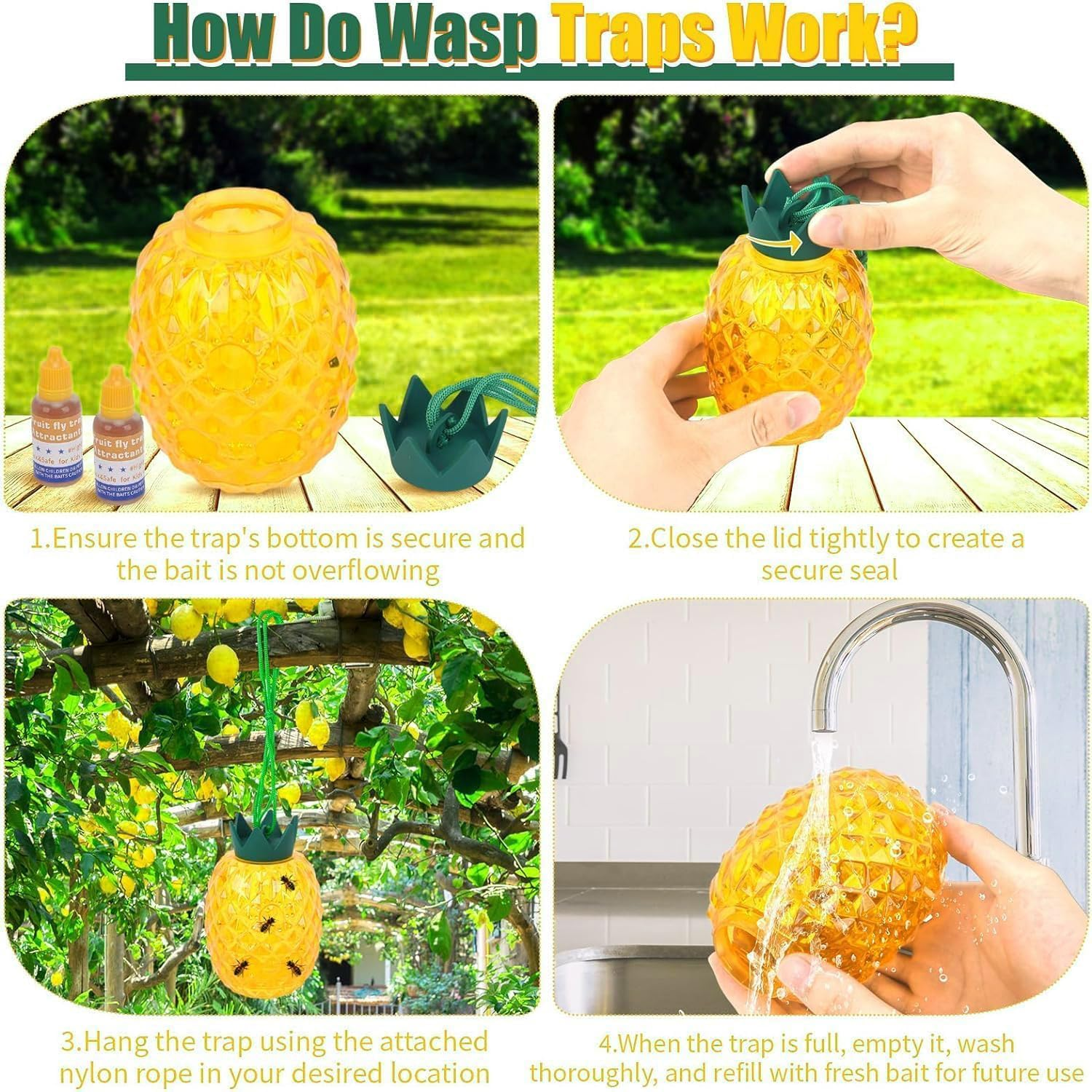 Wasp Trap Outdoor Hanging, 2Pack Bee Traps Catcher, Outdoor Hanging Non-Toxic Reusable Hornet Yellow Jacket Trap Hanging image number 3