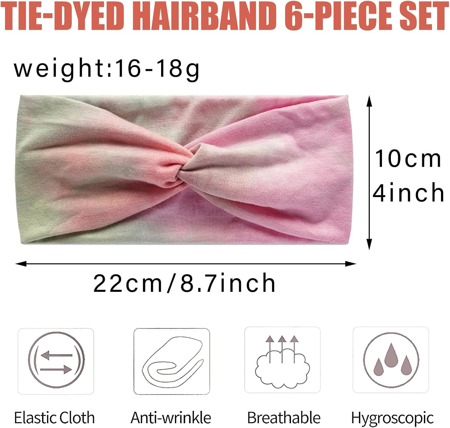 HTTDSLF Pack of 6 Hair Bands, 9 Cm Tie Dyeing Wide Hair Bands for Women and Girls, Elastic Hair Bands, Trendy Women'S Headbands, Soft Headbands, Headband Hair Band image number 6