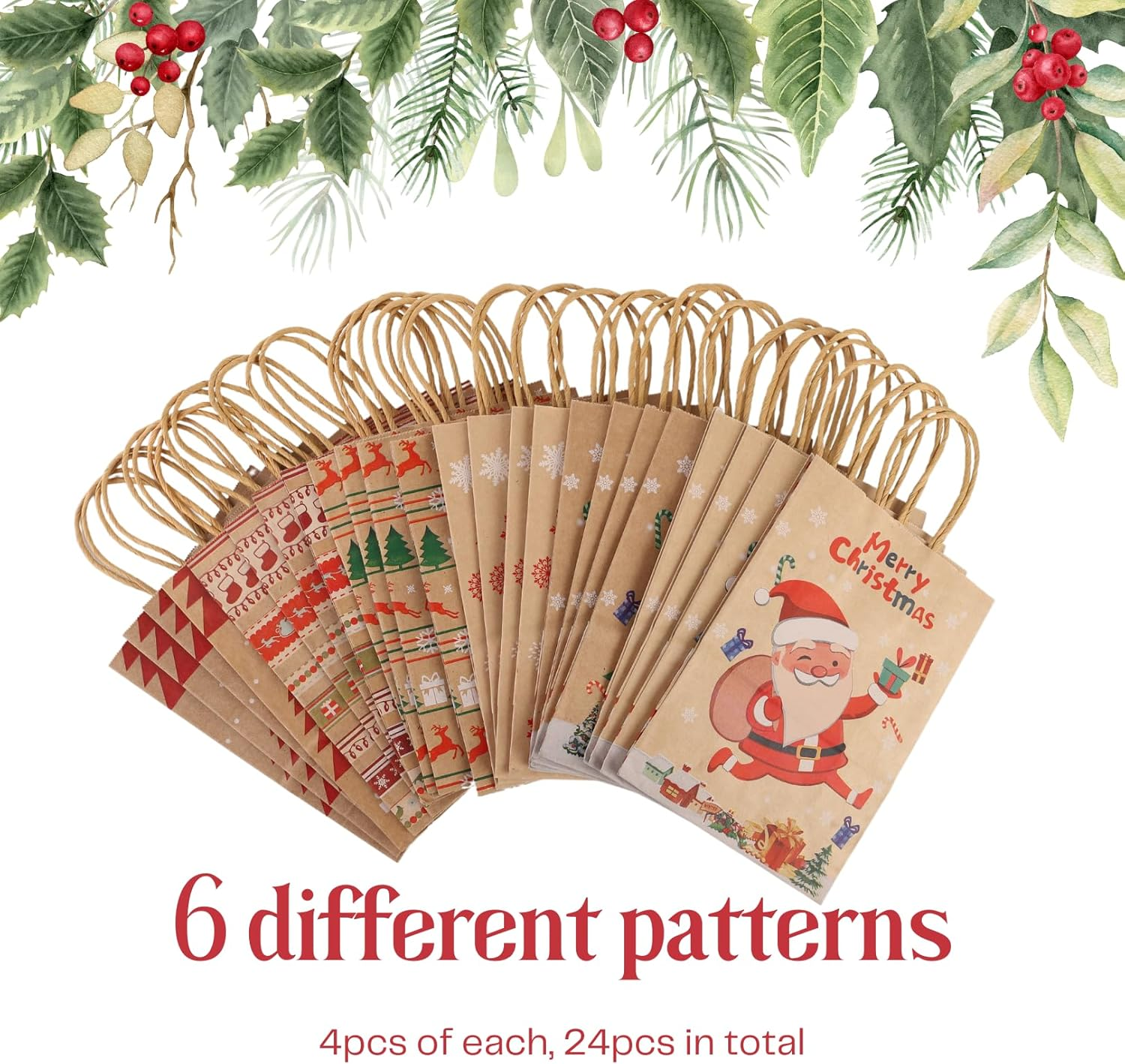 Diffygo Small Brown Gift Bag 24 Pack Kraft Paper Christmas Bags for Gifts with Handles (Mixed Combination 1, Small-8.26 * 5.9 * 3.1 Inch) image number 5