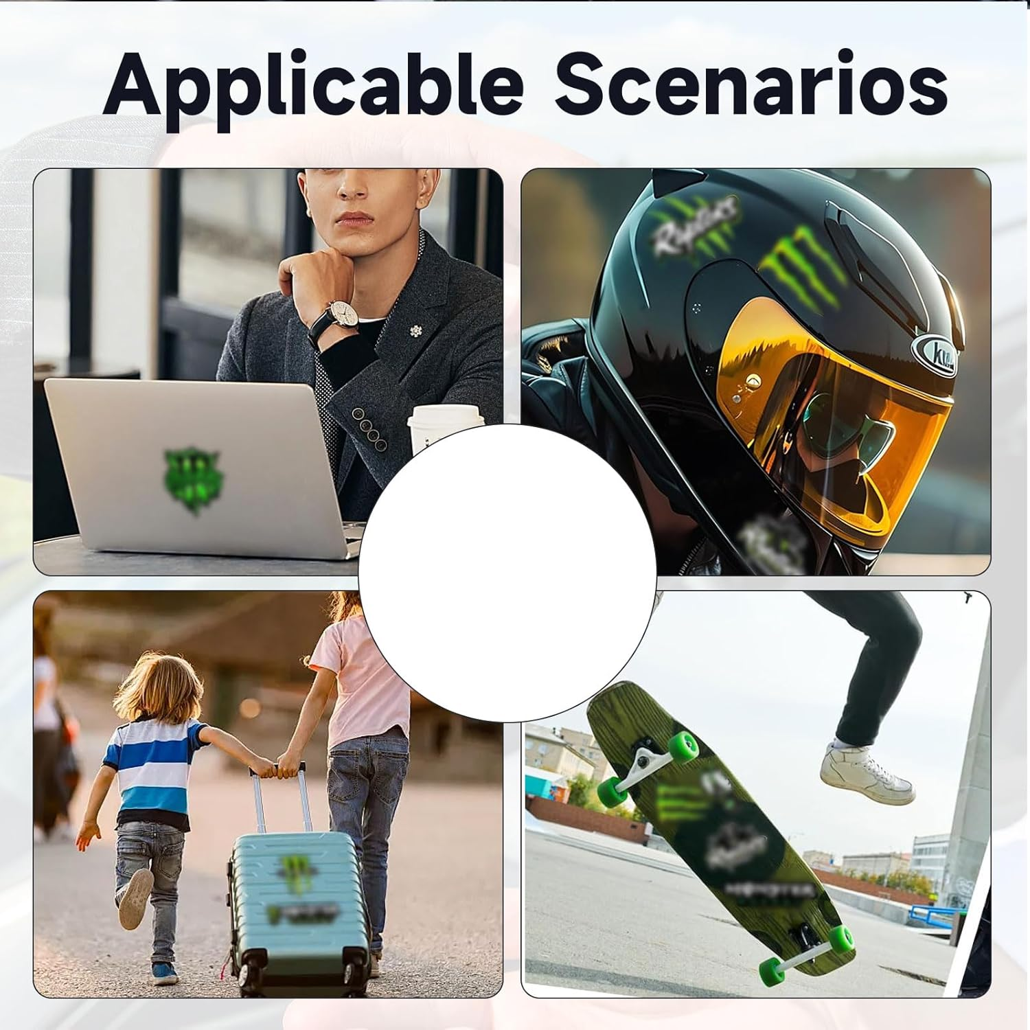 EUYKQNOI 4-Piece Bicycle Sticker Monster Ener Gy Motorcycle Sticker Motorcycle Cool Motorcycle Helmet Sticker, Mon Ster Energy Sticker, High-Quality Stickers for Motorcycles, Skateboards, Off-Road image number 2