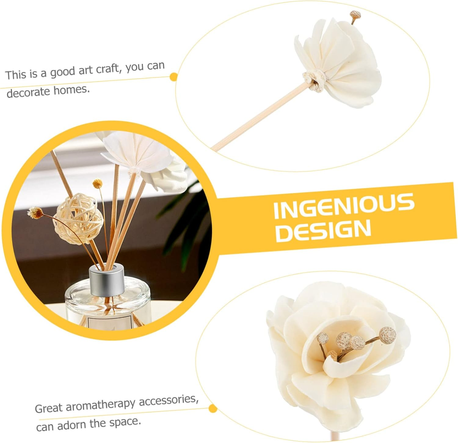 Ciieeo 5Pcs Peony Aromatherapy Flower Diffuser Sticks for Home Products Fragrance Sticks Artificial Flowers for Decoration Aroma for Essential Oil Vines in House Decor image number 2