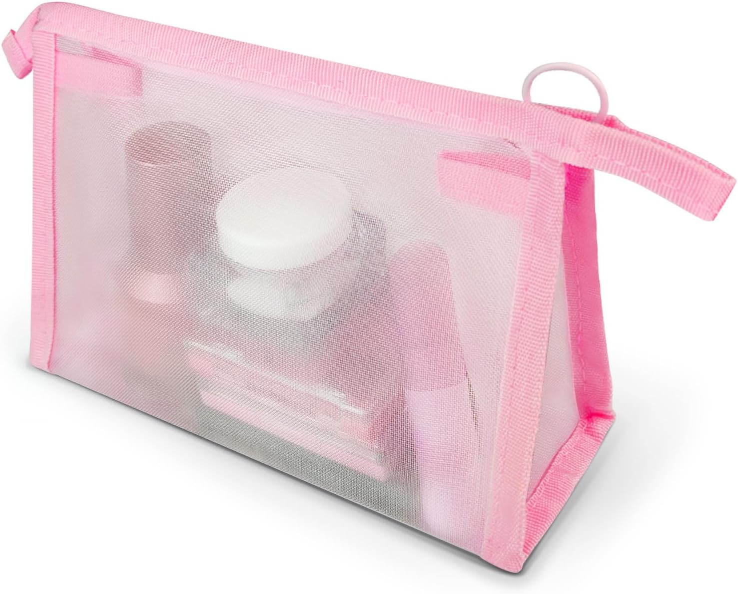 Funincrea Mesh Travel Cosmetic Bag Nylon Toiletry Bag Small with Zip Make up Organiser 19 X 13 Cm Triangle Makeup Bag Portable Cosmetic Bag for Cosmetics Toiletries, Pink, 19X13Cm, Modern image number 5