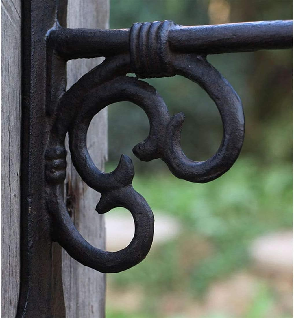 Heavy Duty Cast Iron Large Hook Hanging Plant Brackets,Cast Iron Vintage Wall Hook,Wrought Iron Wall Flower Stand,Garden Decoration, Balcony Hanging Basket Rack-2Pcs image number 4