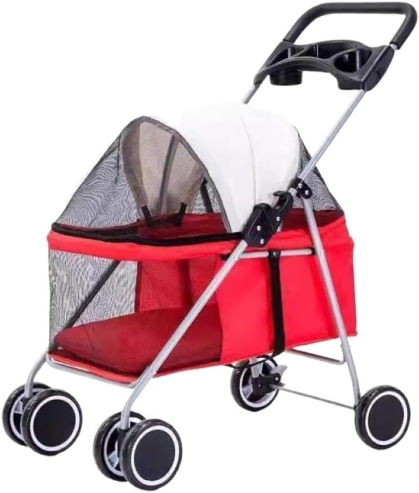 Pet Stroller Dog Stroller Cat Stroller 4 Wheels Pet Stroller Foldable Portable Dog Cat Stroller with Large Pocket, Cup Holder for Medium Small Dogs Cats Dog Pram Dog Cat(Color:C)
