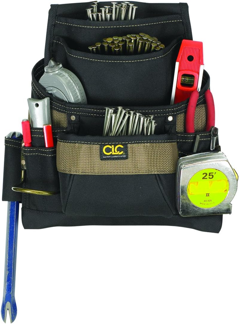 Custom Leathercraft 1620 Tool Bag, 11 Pockets, Steel Hammer Loop