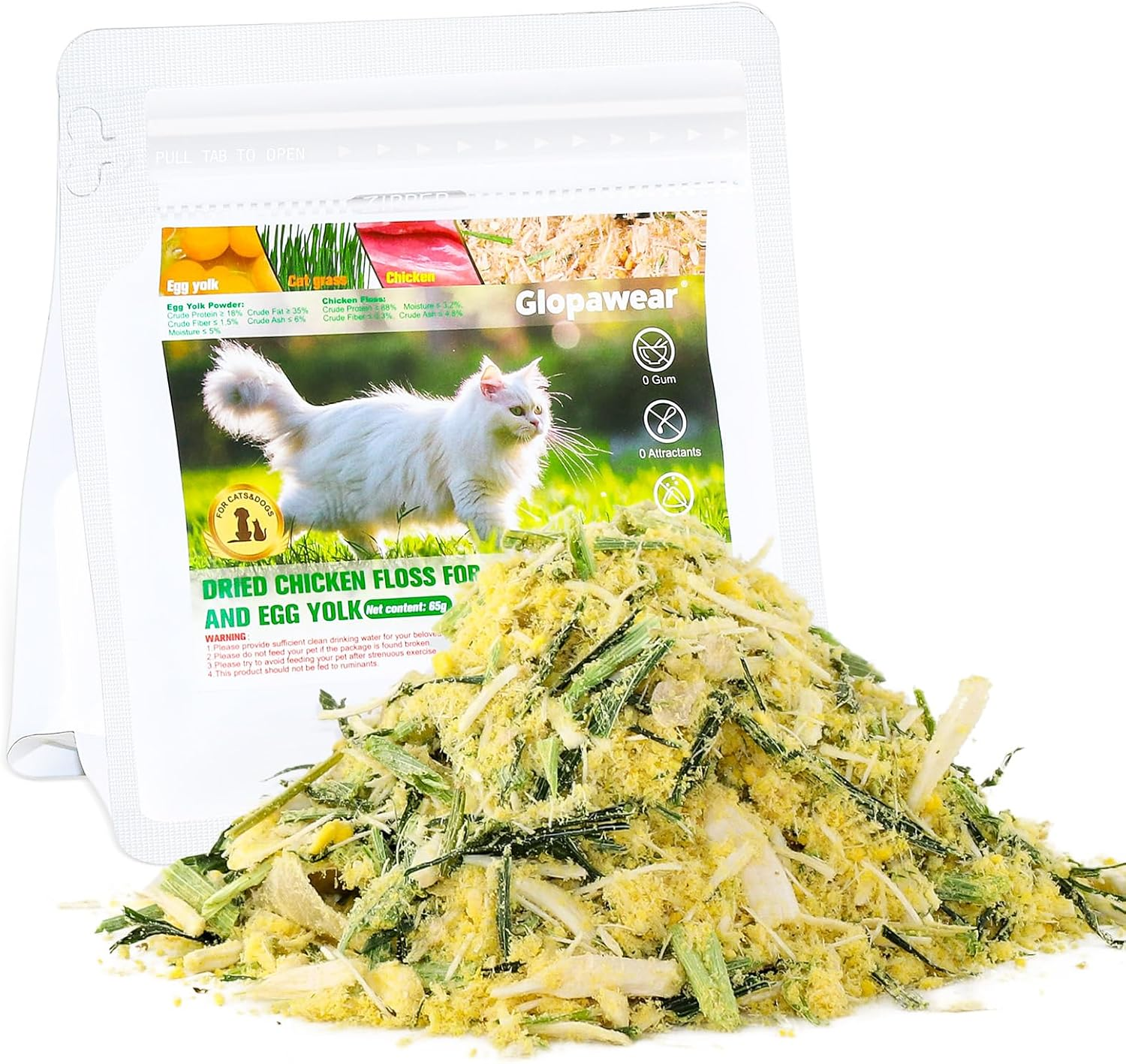 Glopawear Cat Grass Treats with Freeze Drying Cat Grass Egg Yolk Chicken Floss, Cat Snacks, Helps Cats Discharge Hairballs, Reduces Gastrointestinal Buildup 2.3Oz/63G image number 3