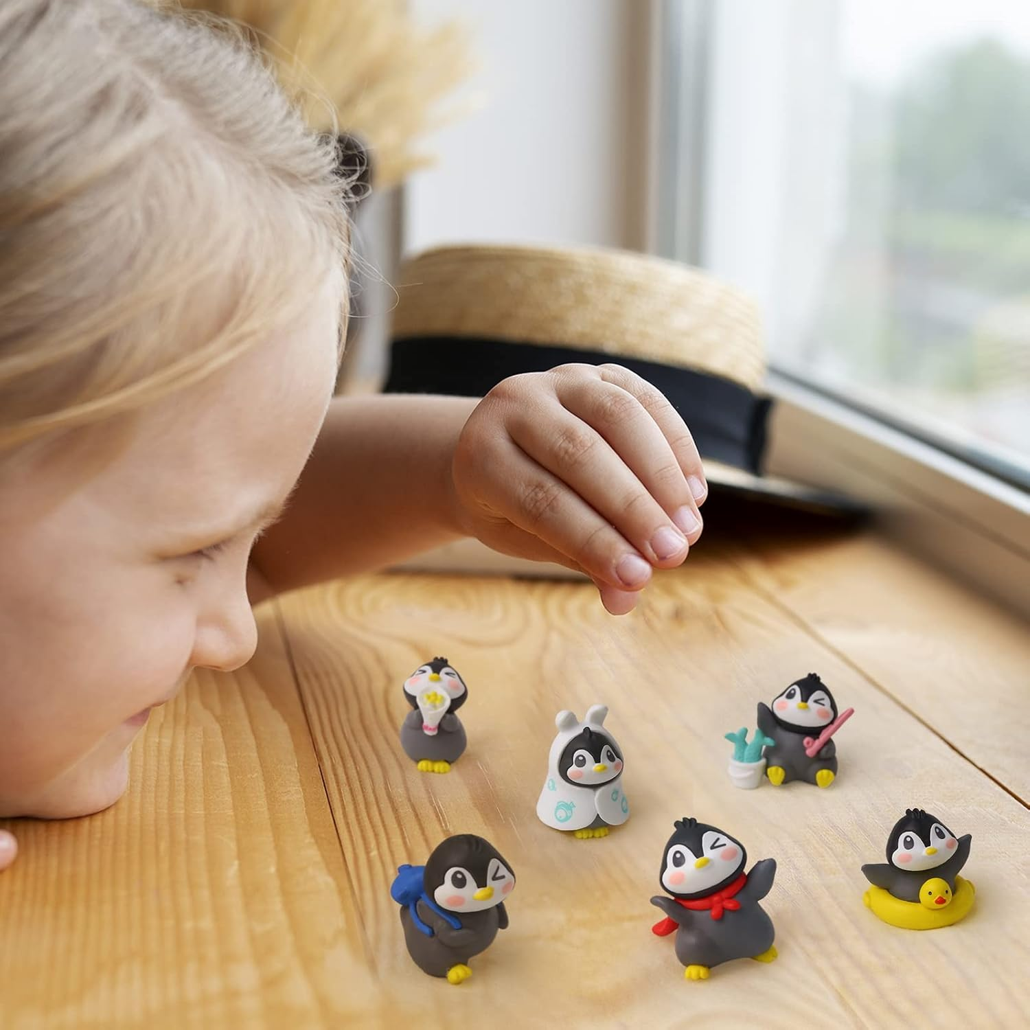 6Pack Mini Cute Penguin Figures Cake Toppers,Lovely Penguin Characters Toys Miniature Fairy Garden Decor for Kids Birthday Baby Shower Party Automobile Decoration - Rabbit image number 4