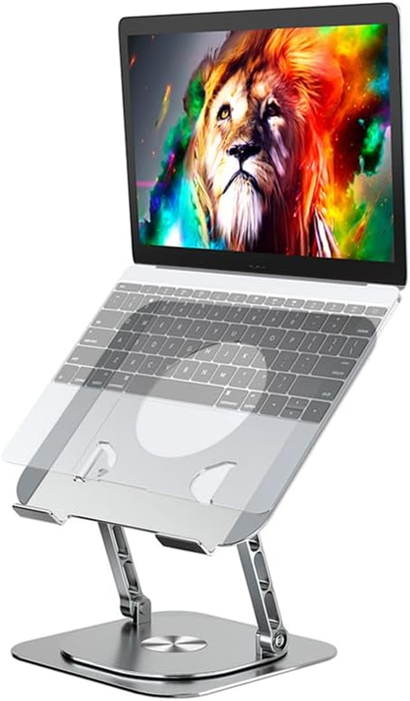 LIENS Adjustable Laptop Stand with 360 Rotating Base Compatible with Macbook Pro/Air Notebook up to 17 Inches Silver (Silver) image number 4