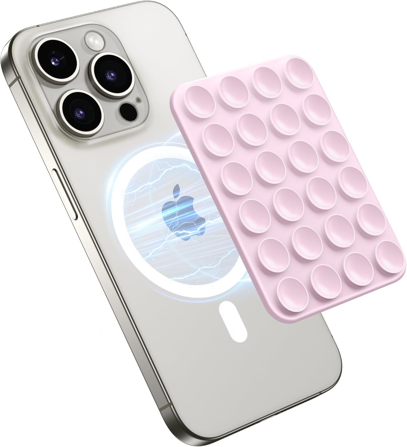 GONEZ Magnetic Suction Cup Phone Mount for Magsafe Case, Removable Silicone Sticky Grip for Iphone 12/13/14/15/16, Hands-Free Selfies and Videos for Tiktok & Instagram Influencer/Creator, Pastel Pink - Black image number 6