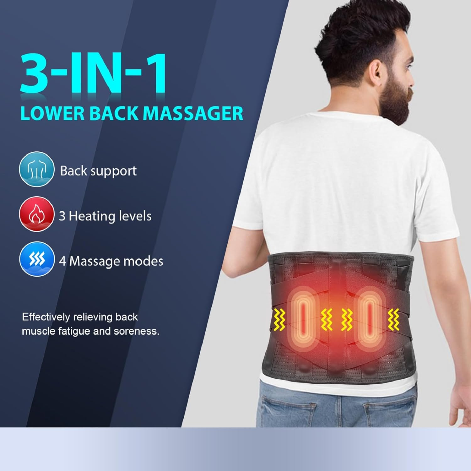 HONGJING Massage Back Support Belt with Heat for Instant Lower Back Pain Relief, Cordless Lumbar Massager Belt Rechargeable with 3 Heating Levels & 4 Massage Modes for Men Women(Xl) image number 1