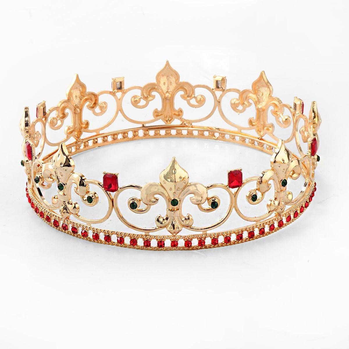 Metal King Queen Crown round Rhinestone Crown Party Headwear for Wedding Halloween Party Birthday image number 4