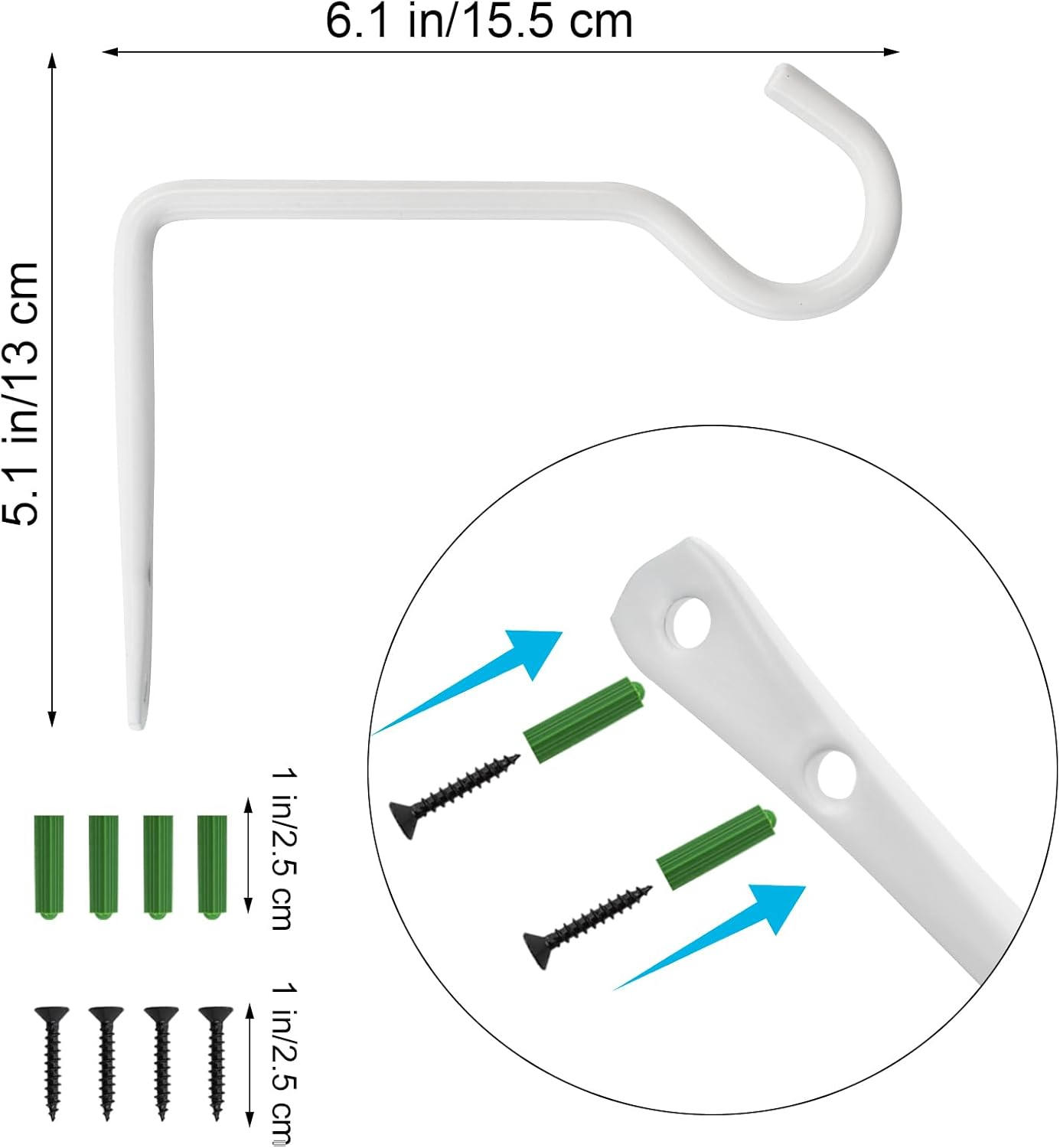Mrmrkura 2 Pack 6 Inch Hanging Plant Bracket, Metal Plant Hangers, Wall Mount Planter Hooks for Bird Feeder Hanger/Lanterns/Wind Chimes (White) image number 3
