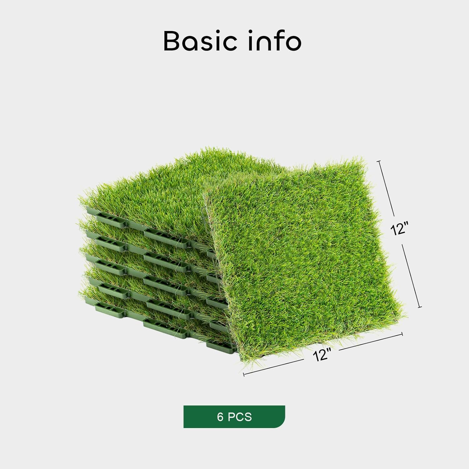 GROWNEER 1.57" H Interlocking Artificial Grass Tiles, 12" X 12" 6 Pcs Fake Grass Deck Turf Tiles with Upgrade Interlocking System Self-Draining for Pet Indoor/Outdoor, Backyard, Patio image number 1
